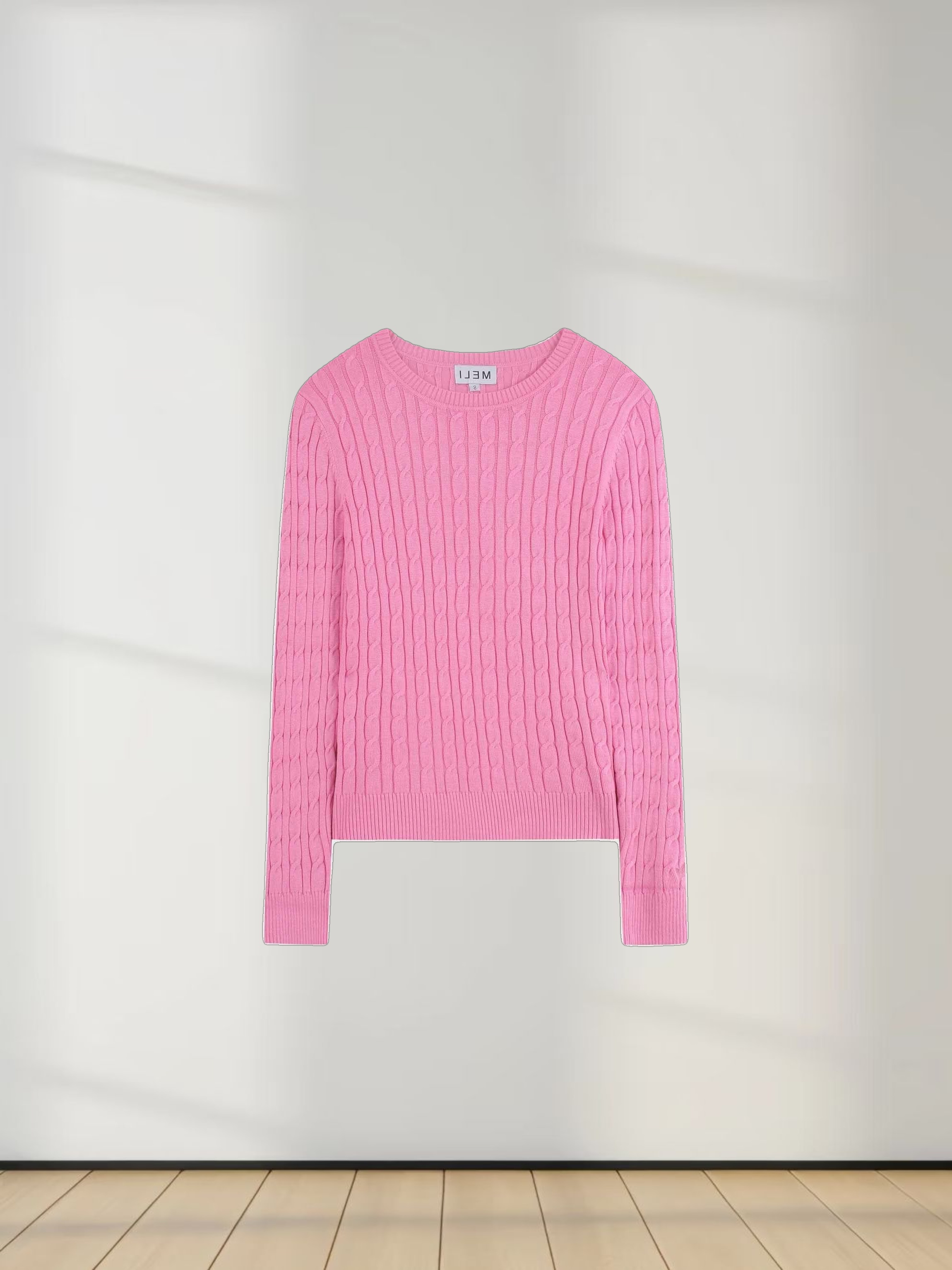 Knit Cable Sweater-Bubble Gum Pink