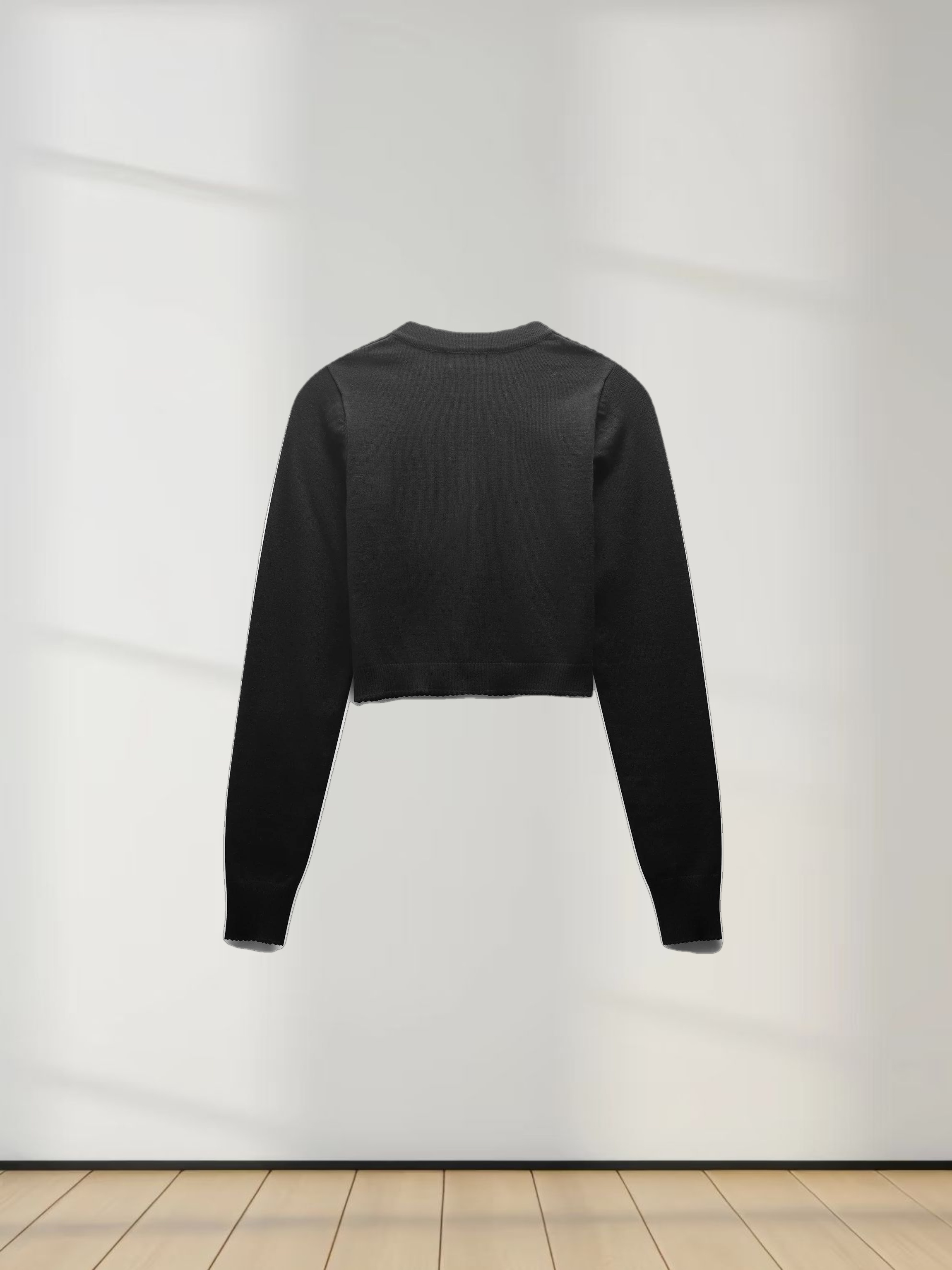 Trim Detail Crew Crop Cardigan-Black