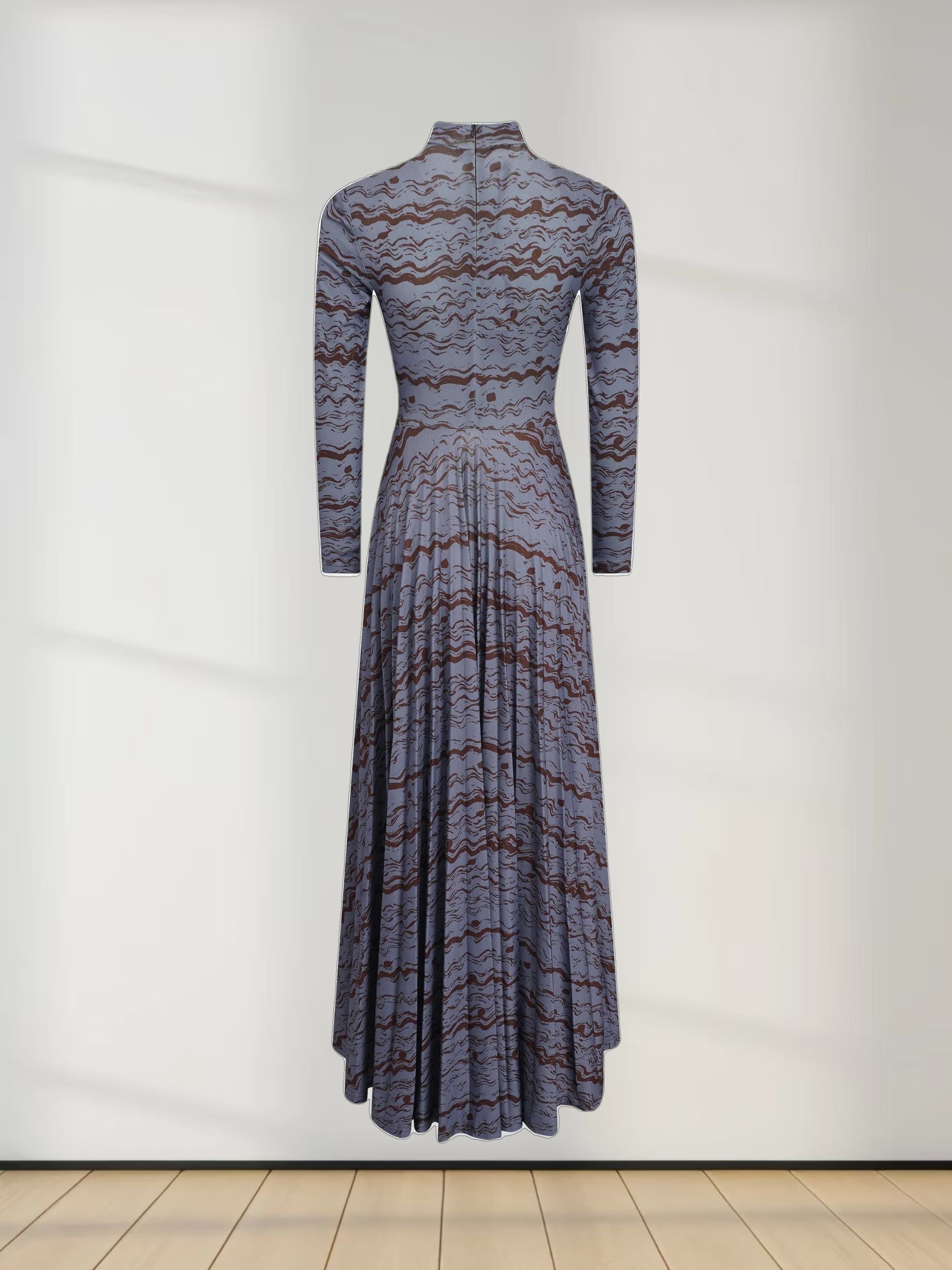 Pleat Bottom Stretch Maxi Dress-Grey/Brown