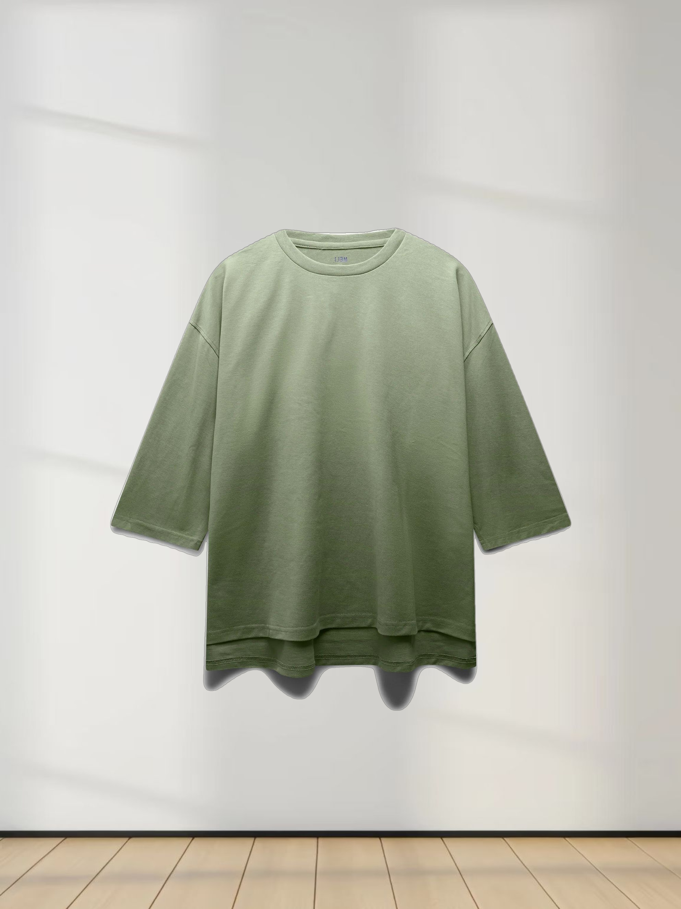 Oversized Boxy 3Q Sleeve Tee-Sage