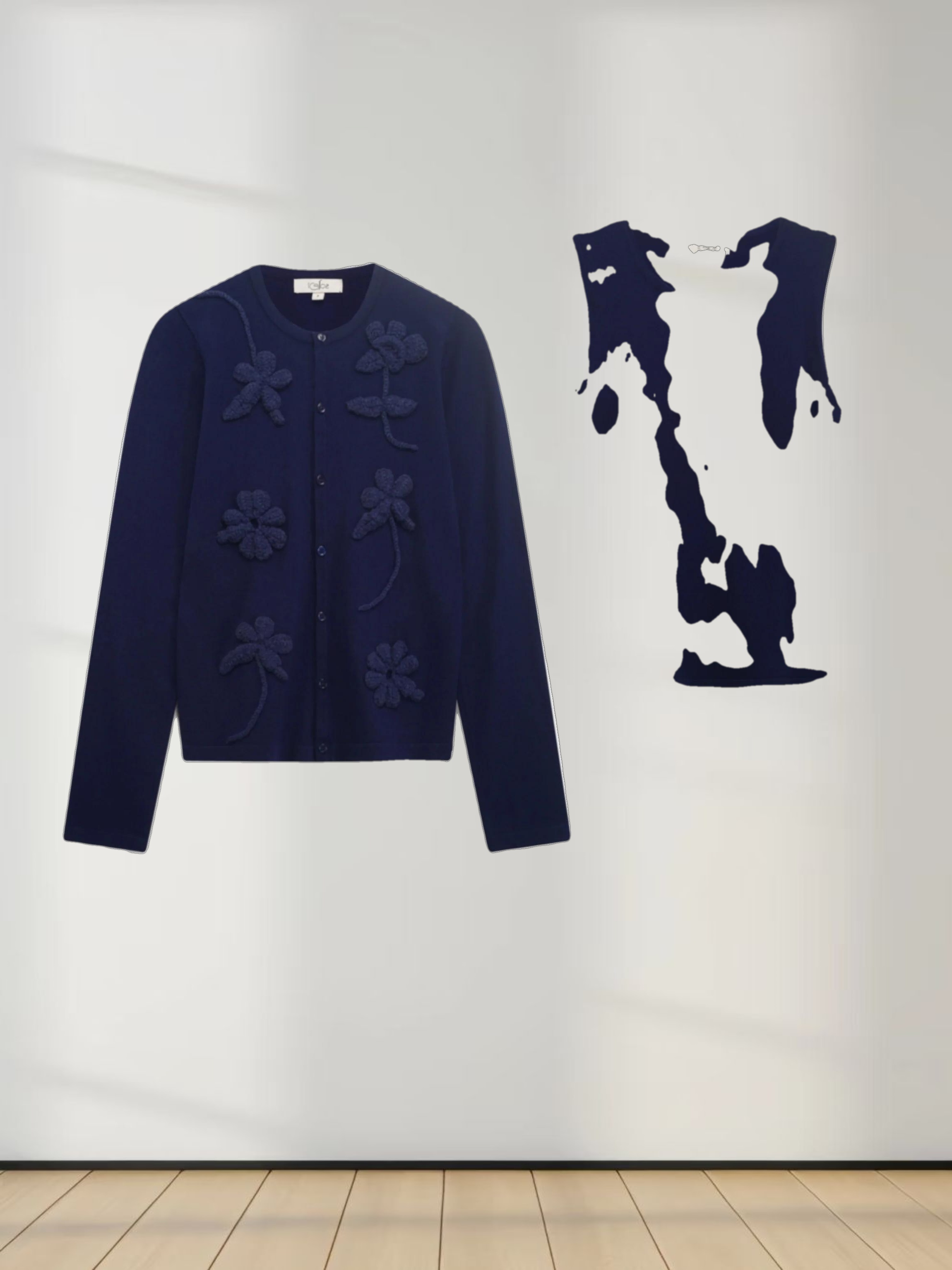 Crochet Puff Flower Sweater Set-Navy