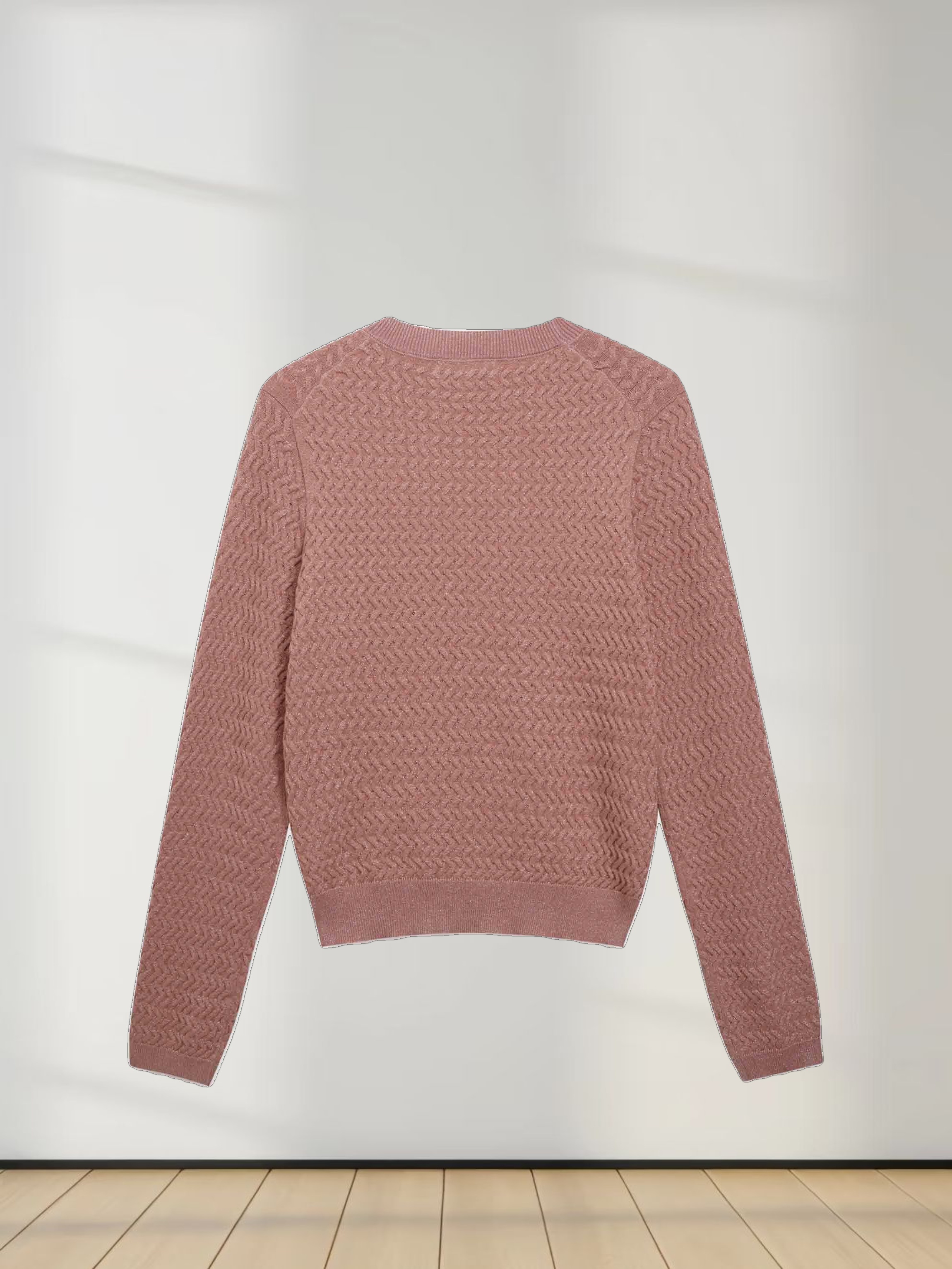Textured Lurex Crew Sweater-Blush