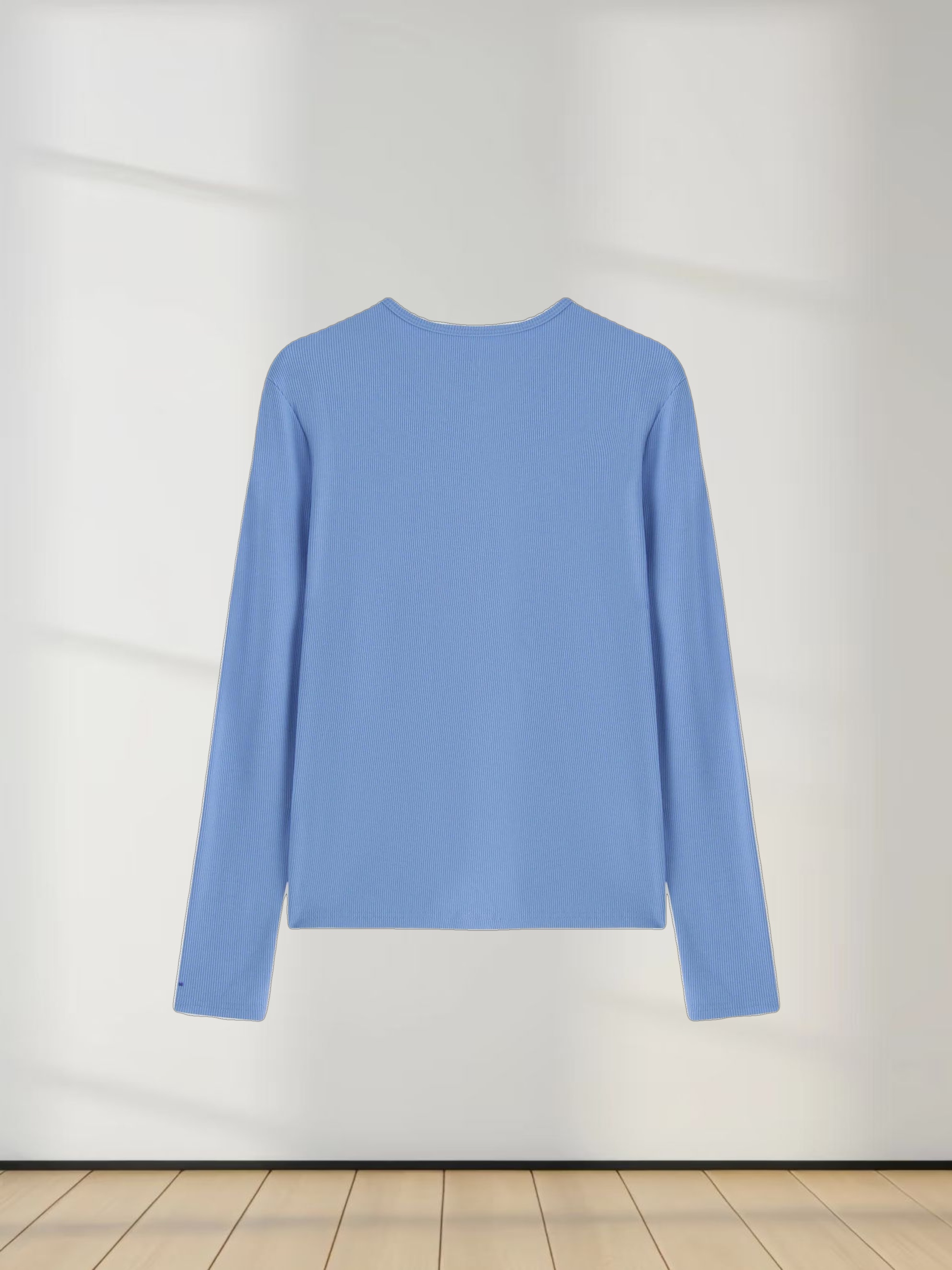 High V Ribbed Tee LS-Ocean Blue