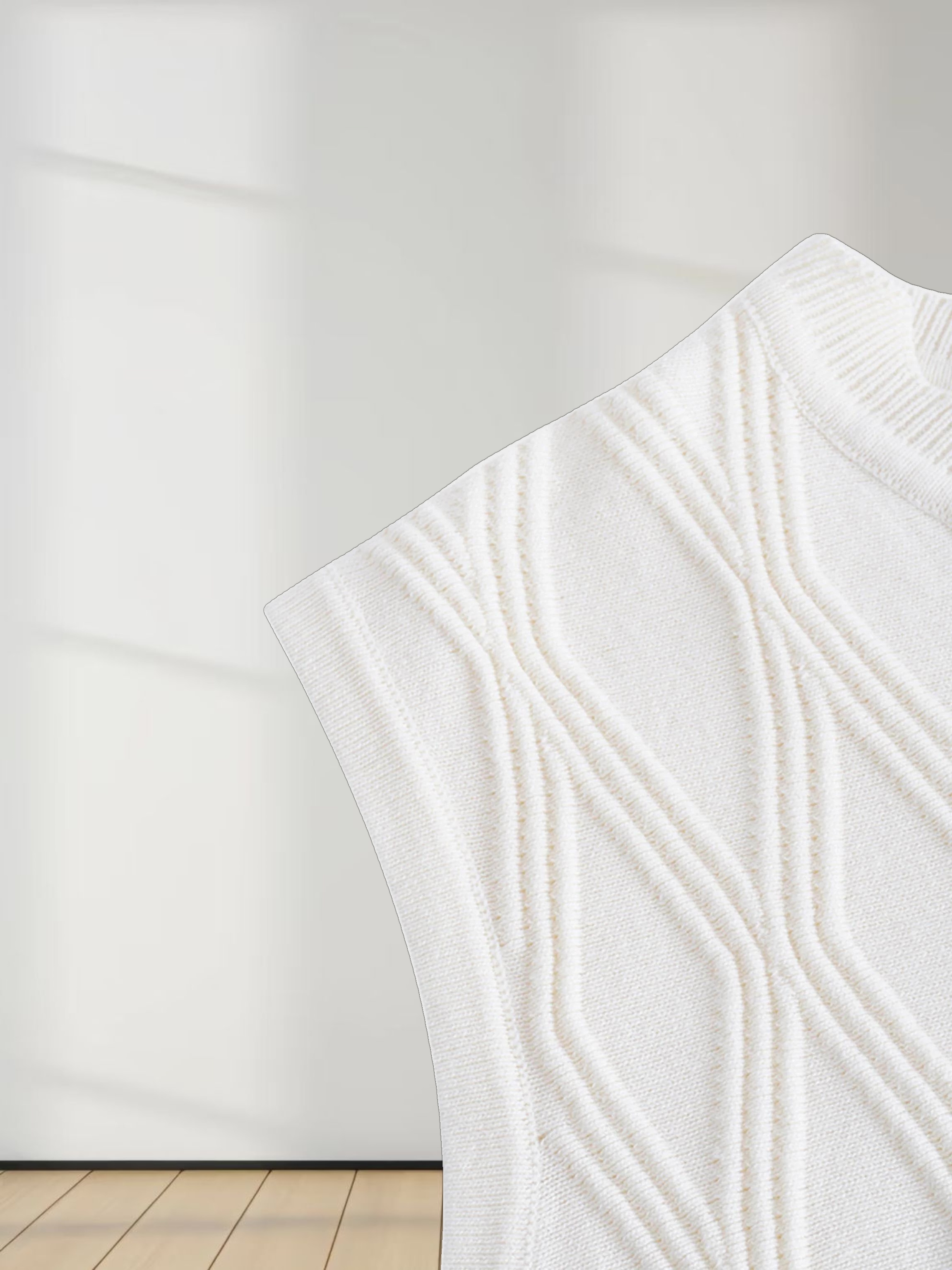 Scalloped Sleeveless Crew Neck Sweater-Ivory