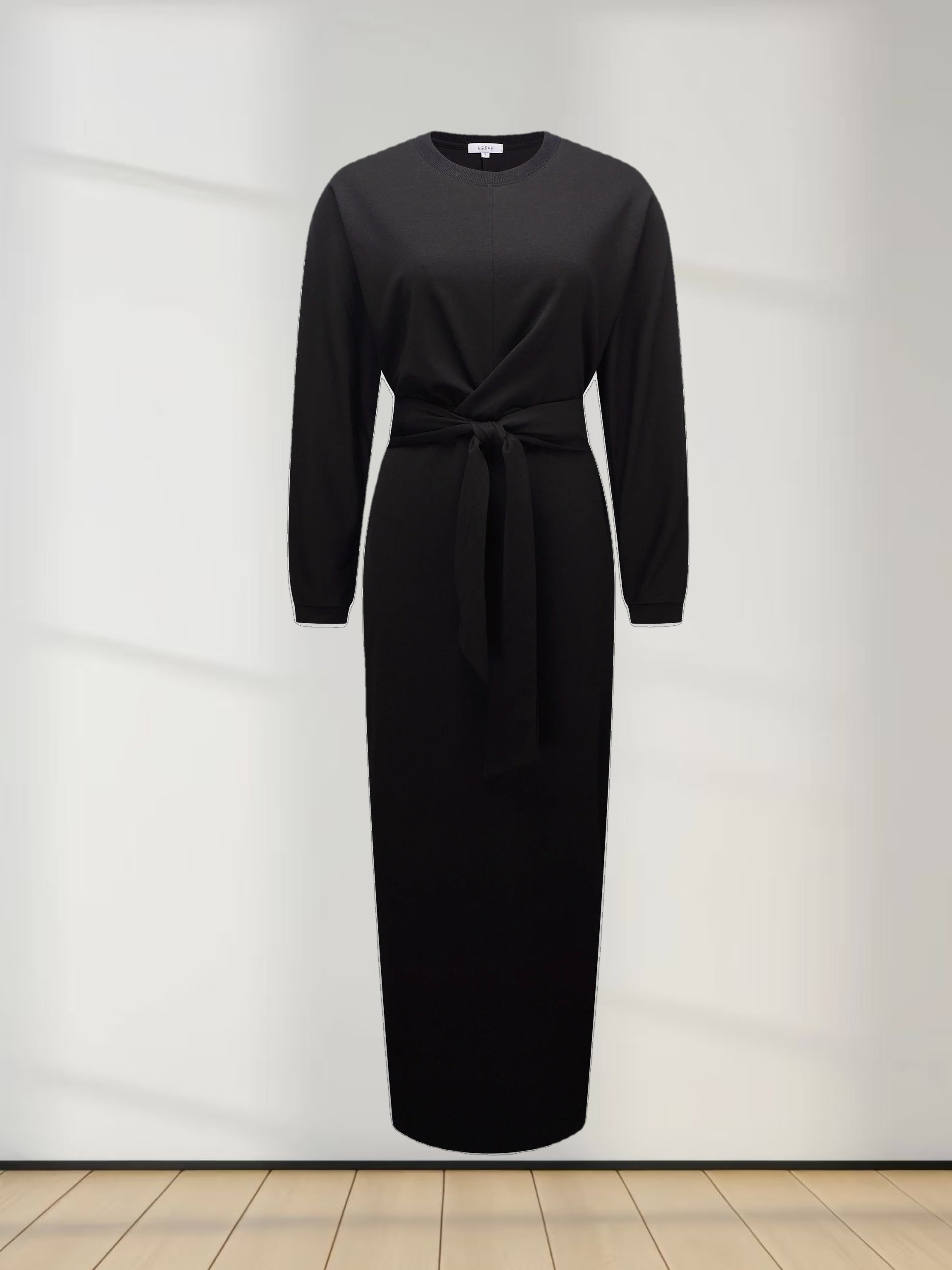 Wrap Tie T-Shirt Maxi Dress-Black