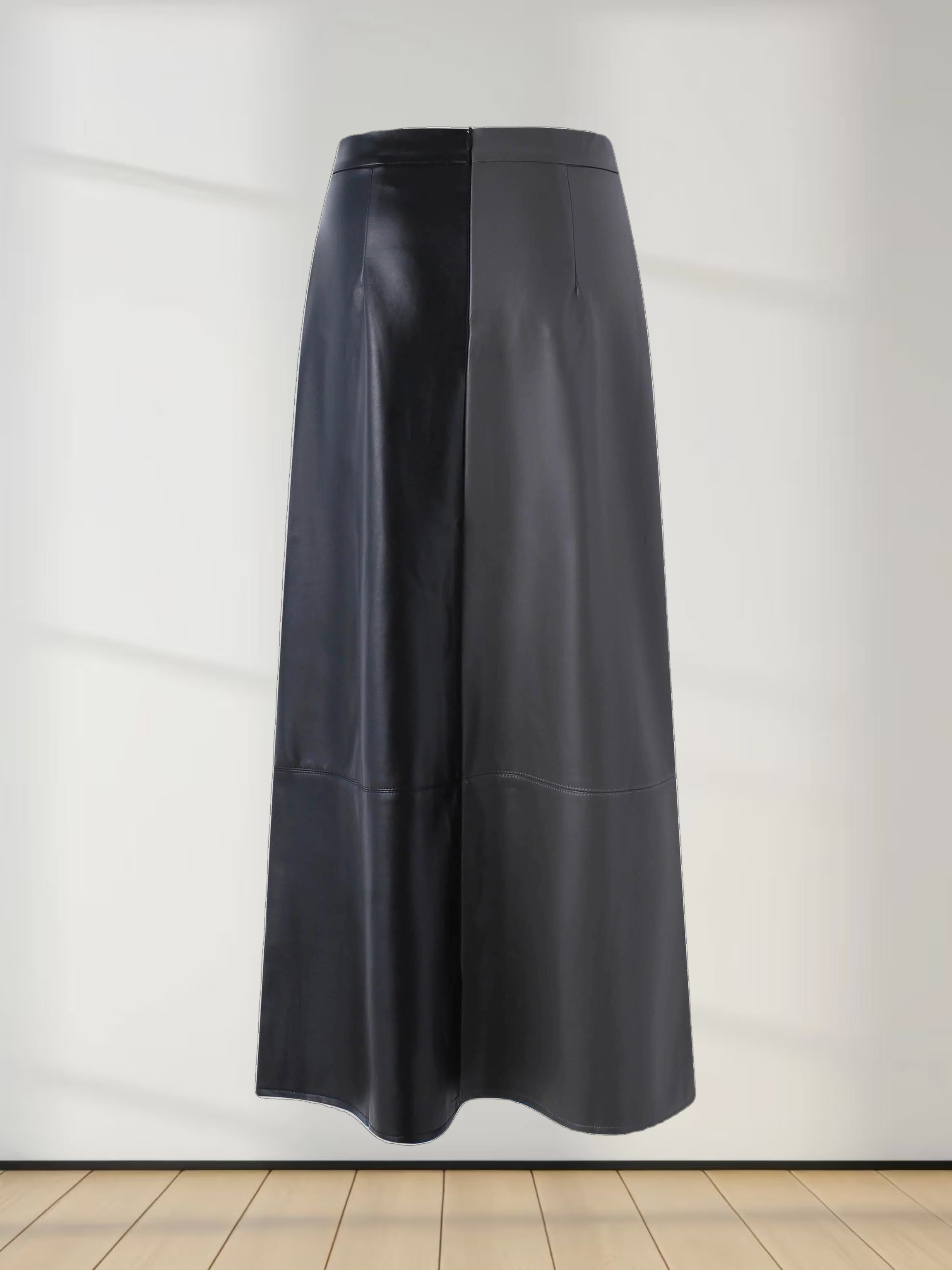 Two Tone Leather Skirt-Black/Grey