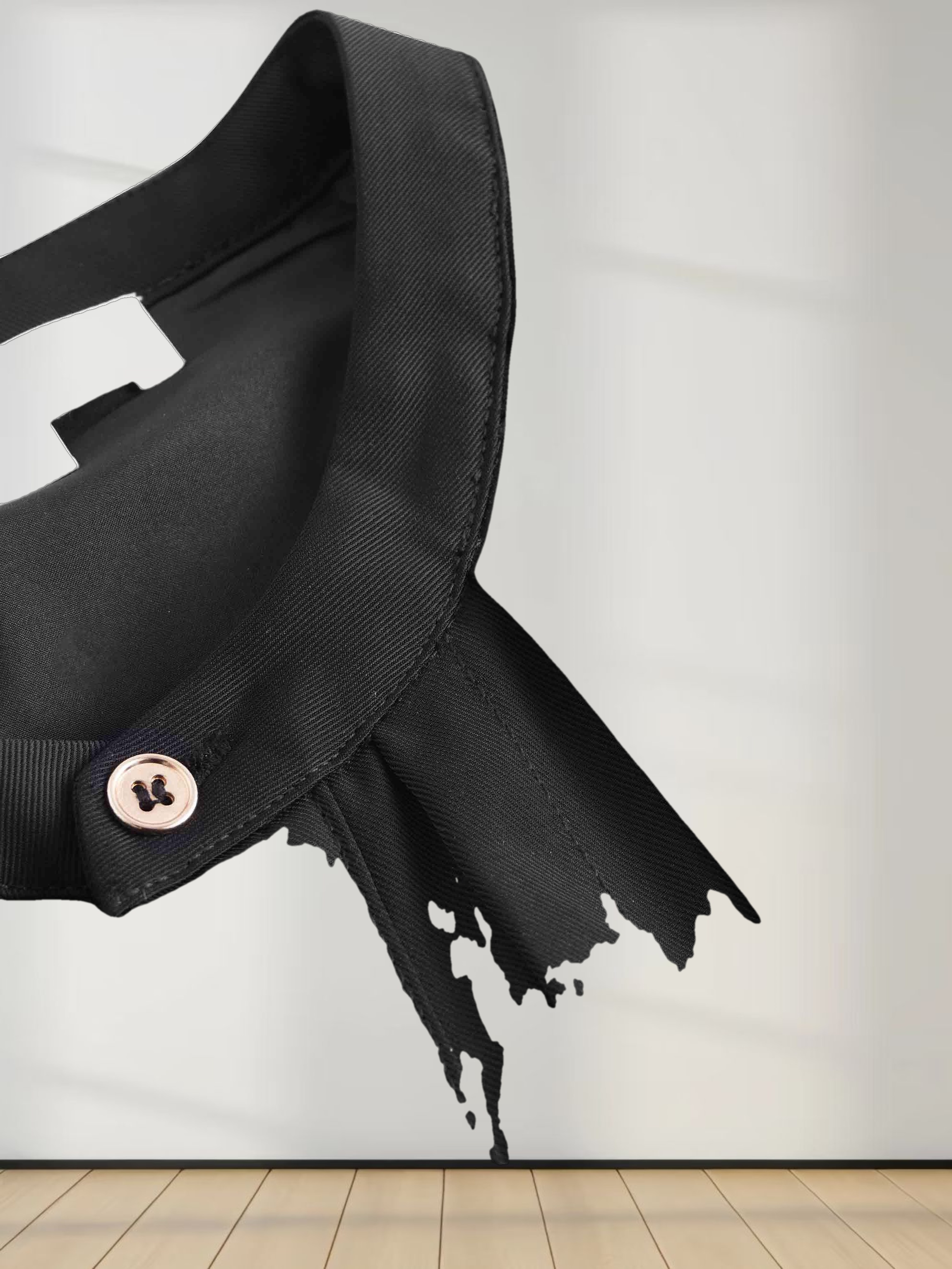 Pleat Neck Belted Dress-Black