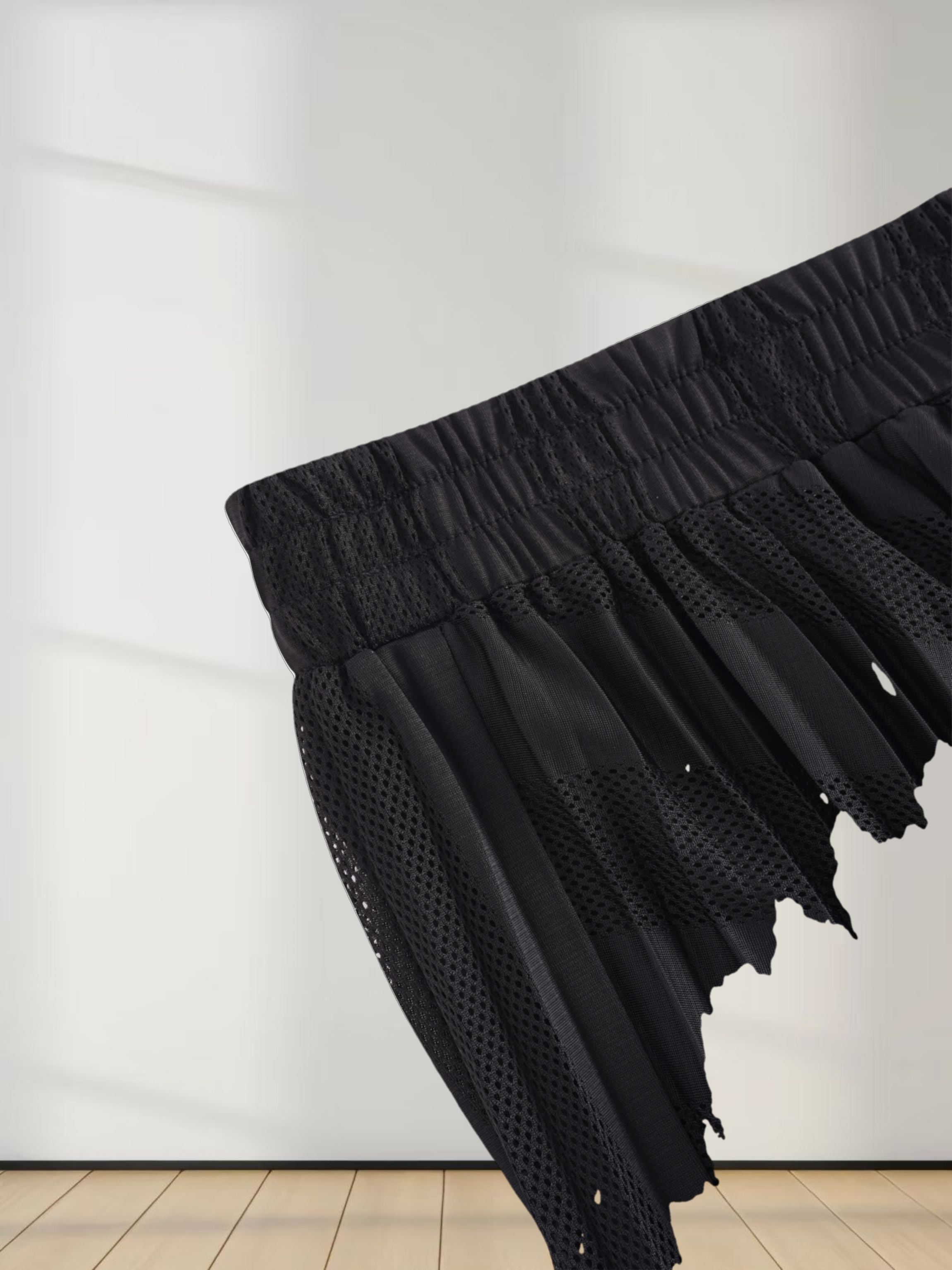 Perforated Pleated Skirt-Black