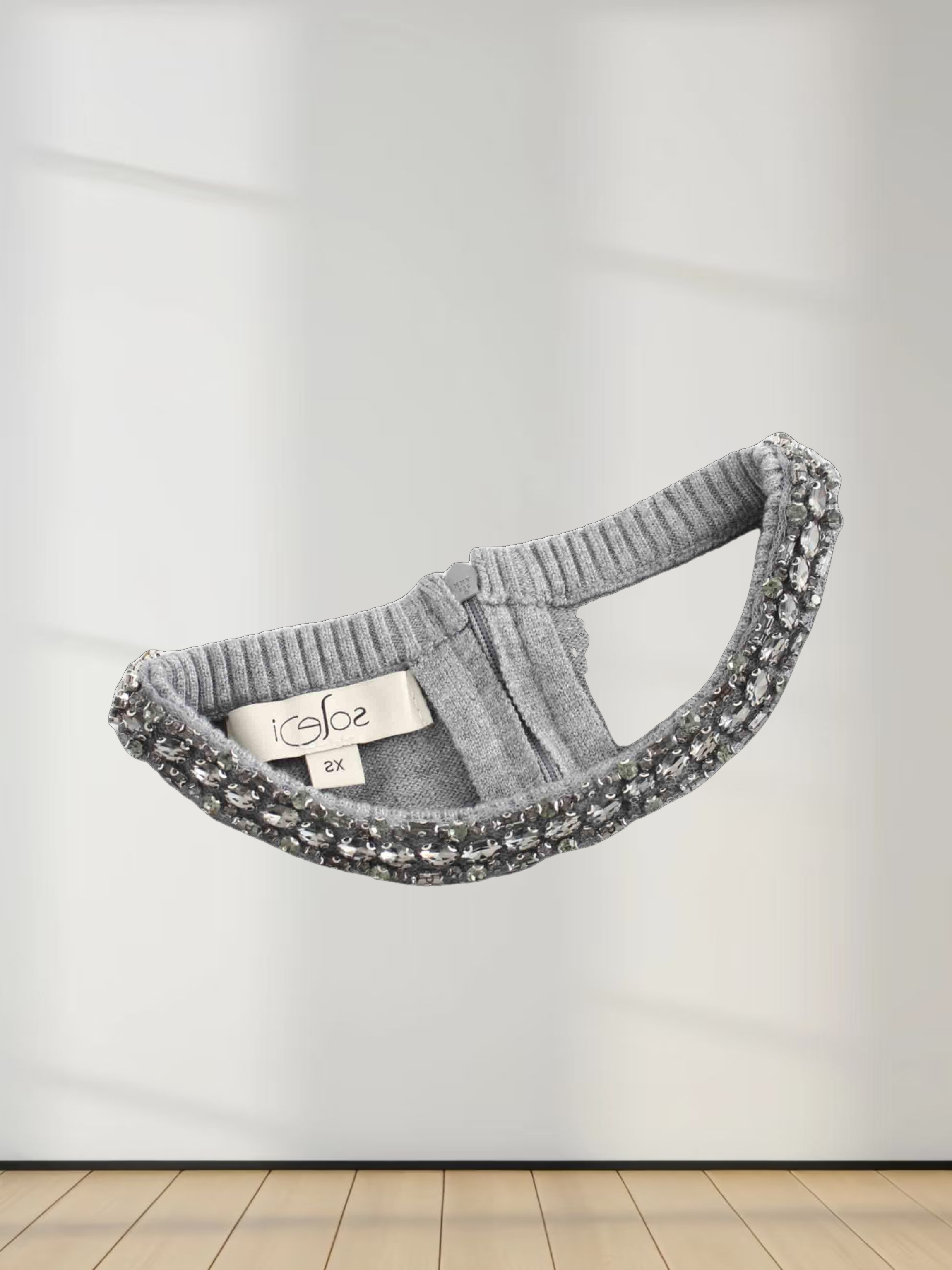 Embellished Crew Sweater-Grey