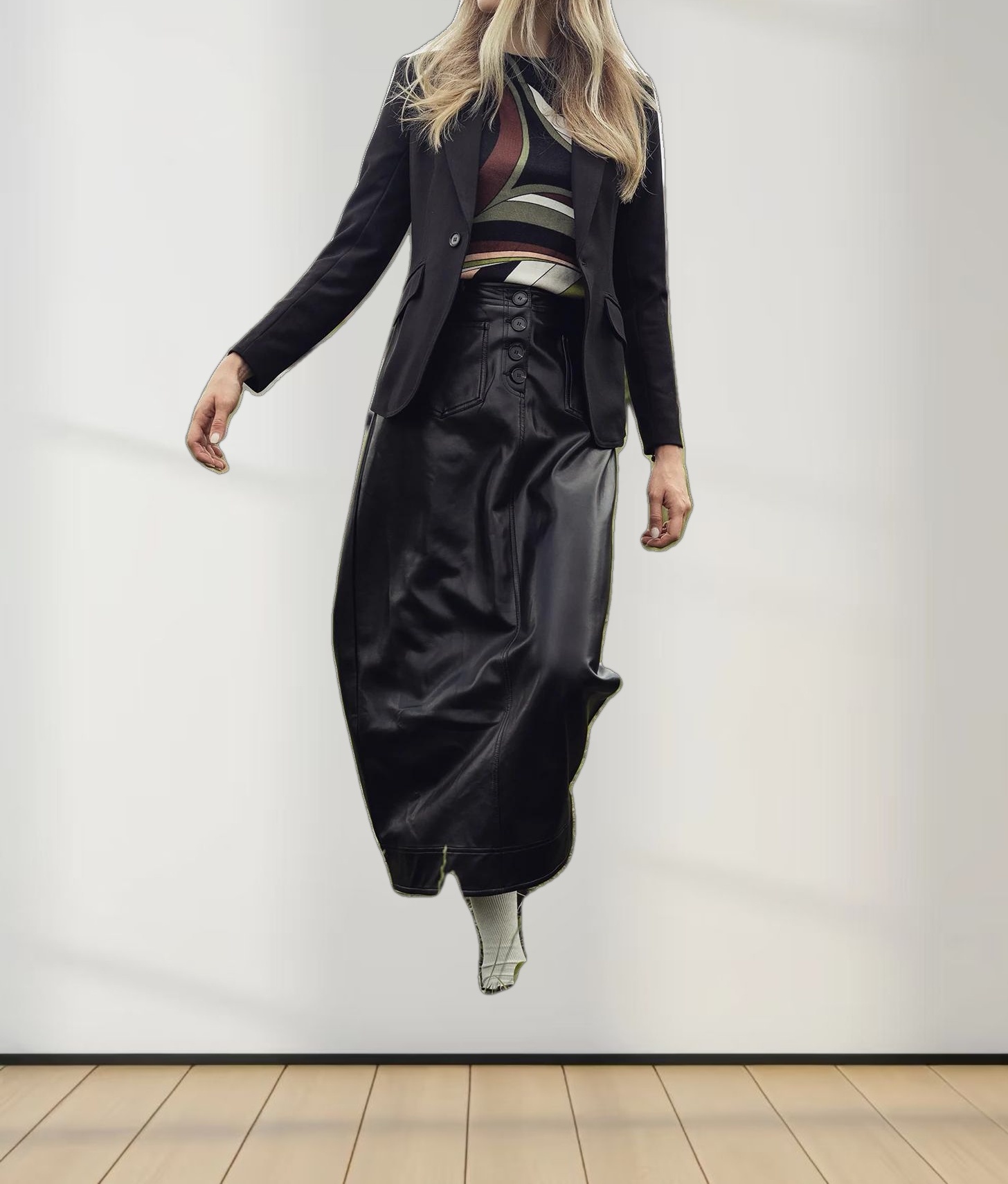 Front Pocket Straight Faux Leather Skirt-Black