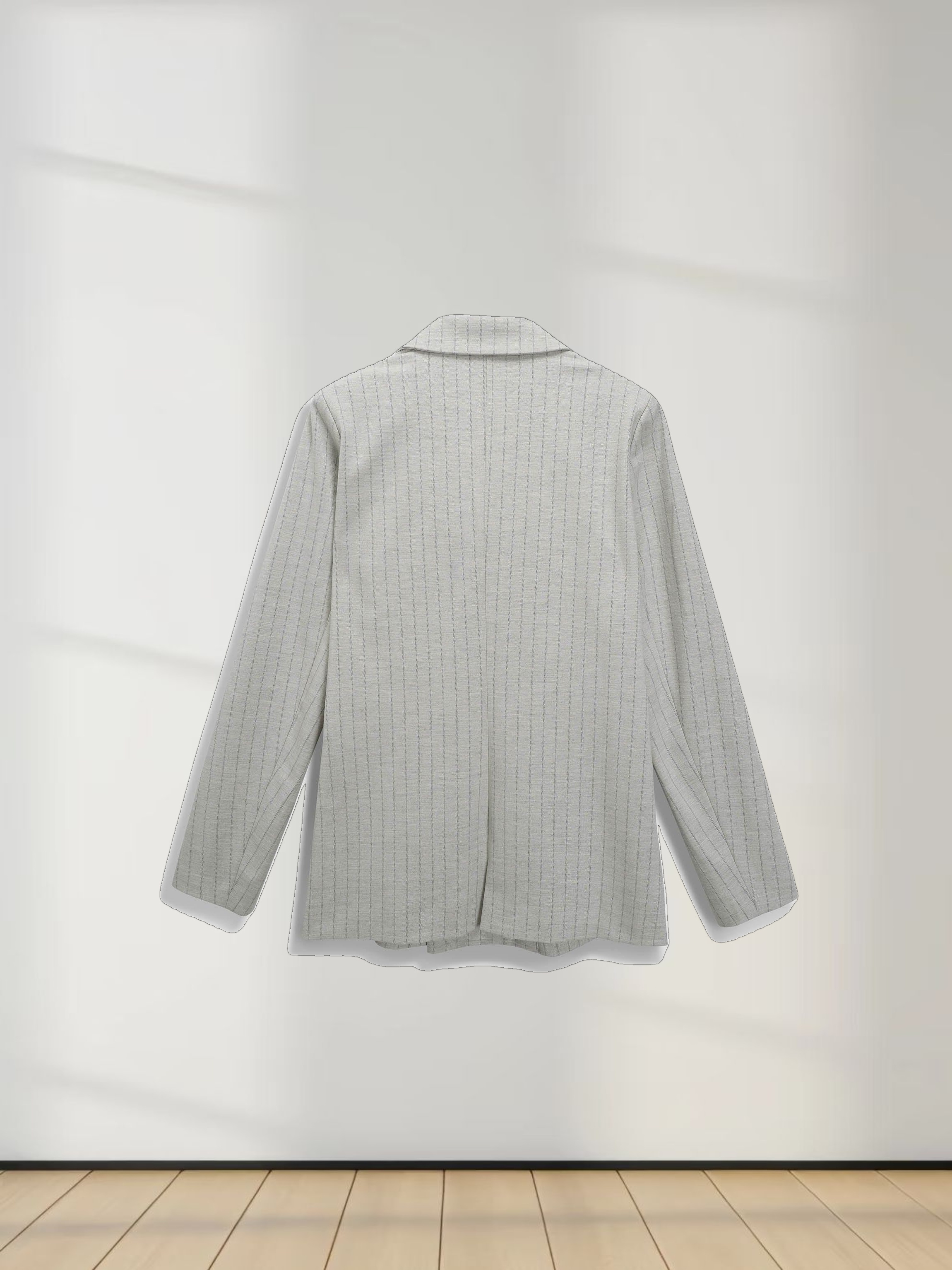 Double Breasted Pinstripe Cardigan-Heathered Grey