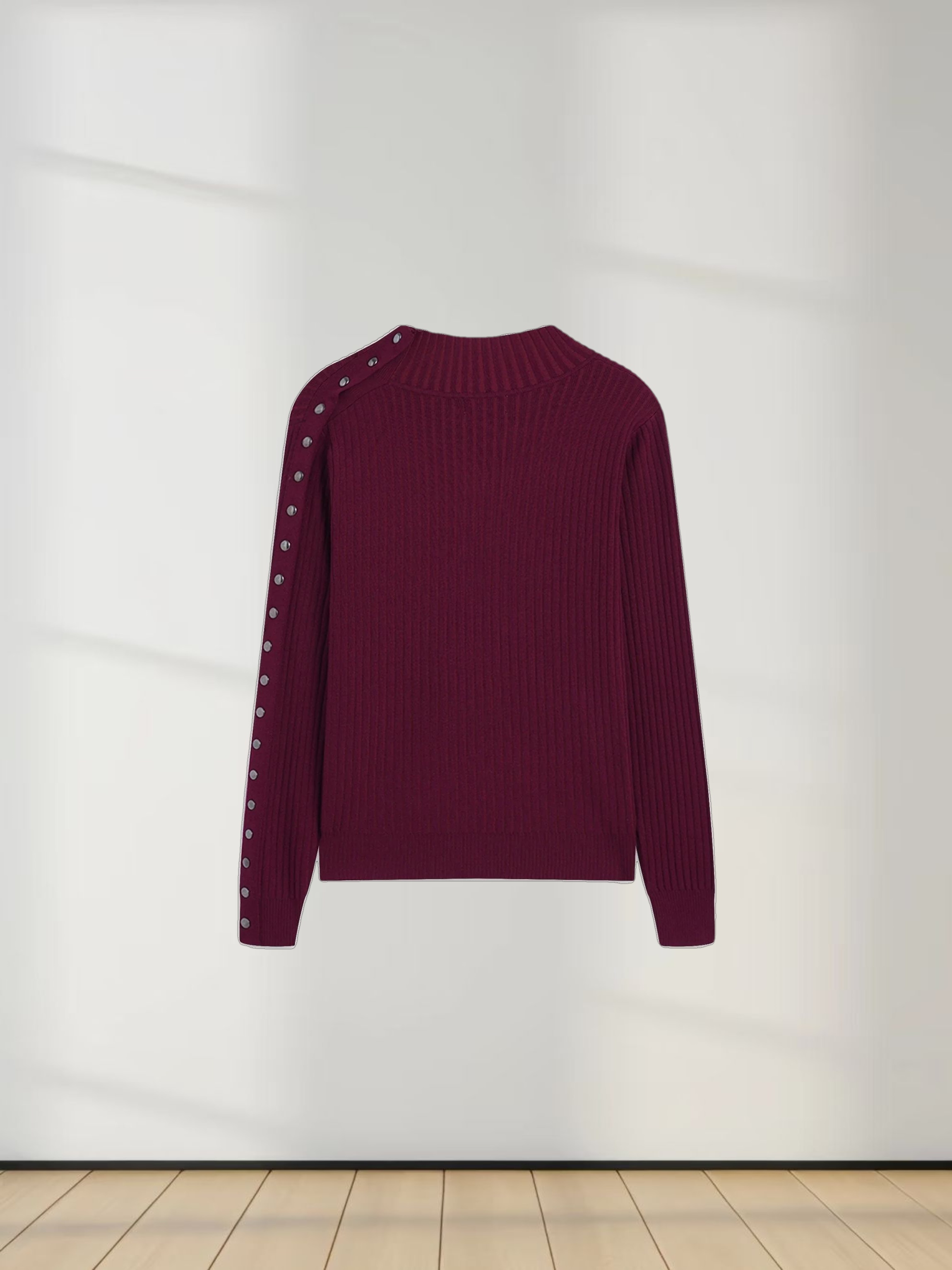 Side Snap Sweater-Burgundy