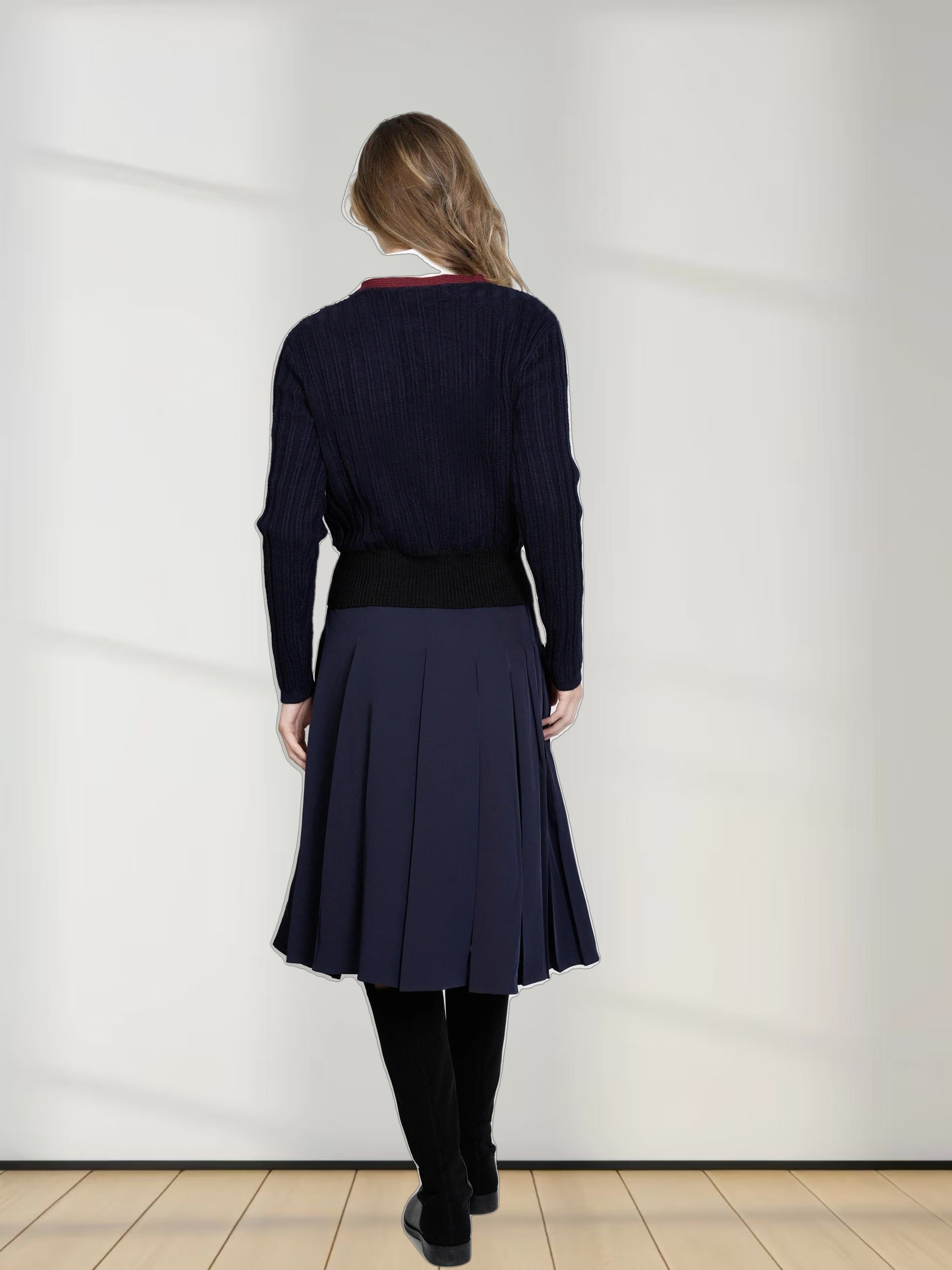 STITCHED DOWN PLEATED SKIRT(SHORT)-NAVY