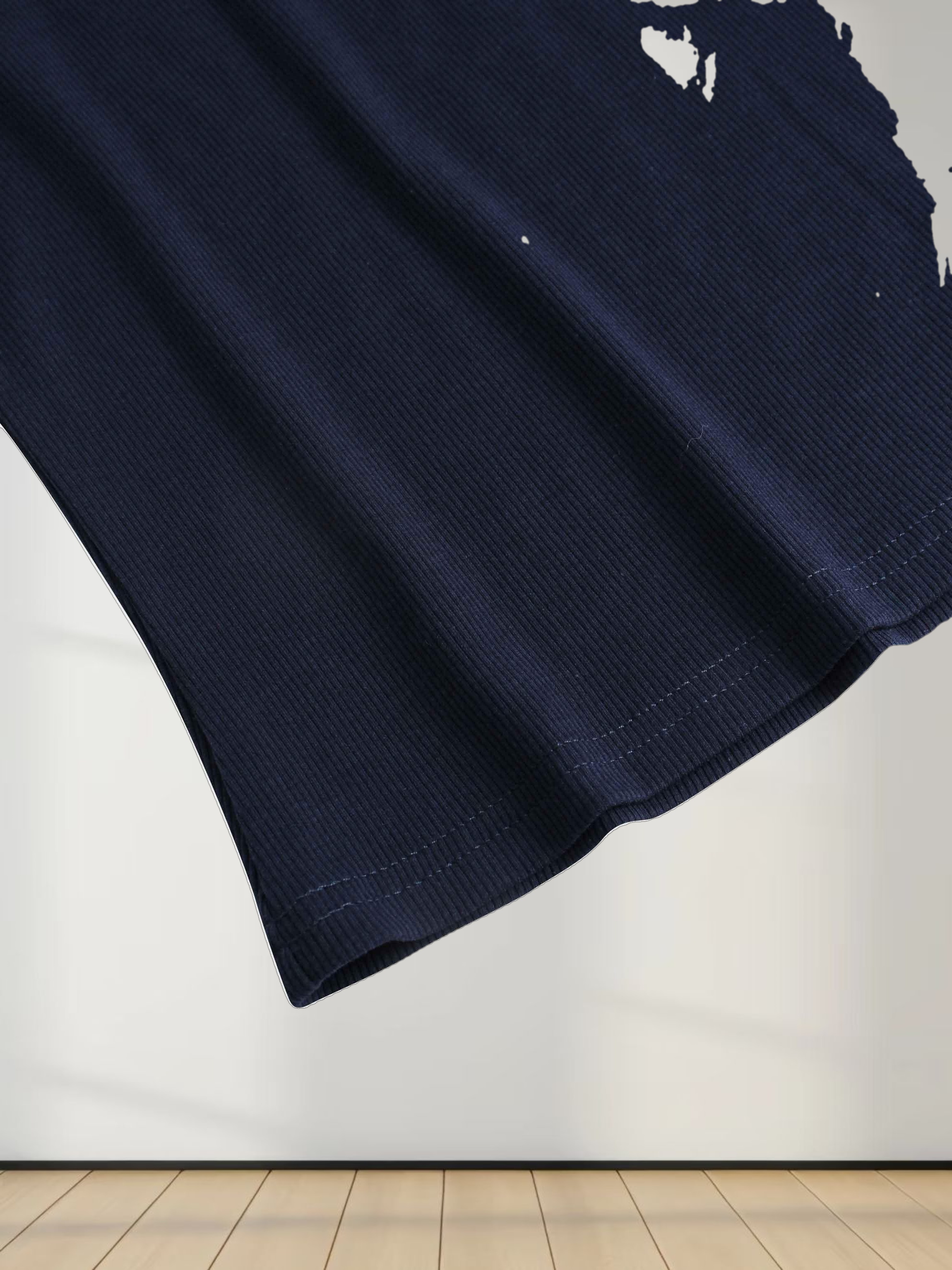 Soft Ribbed High V Tee-Navy