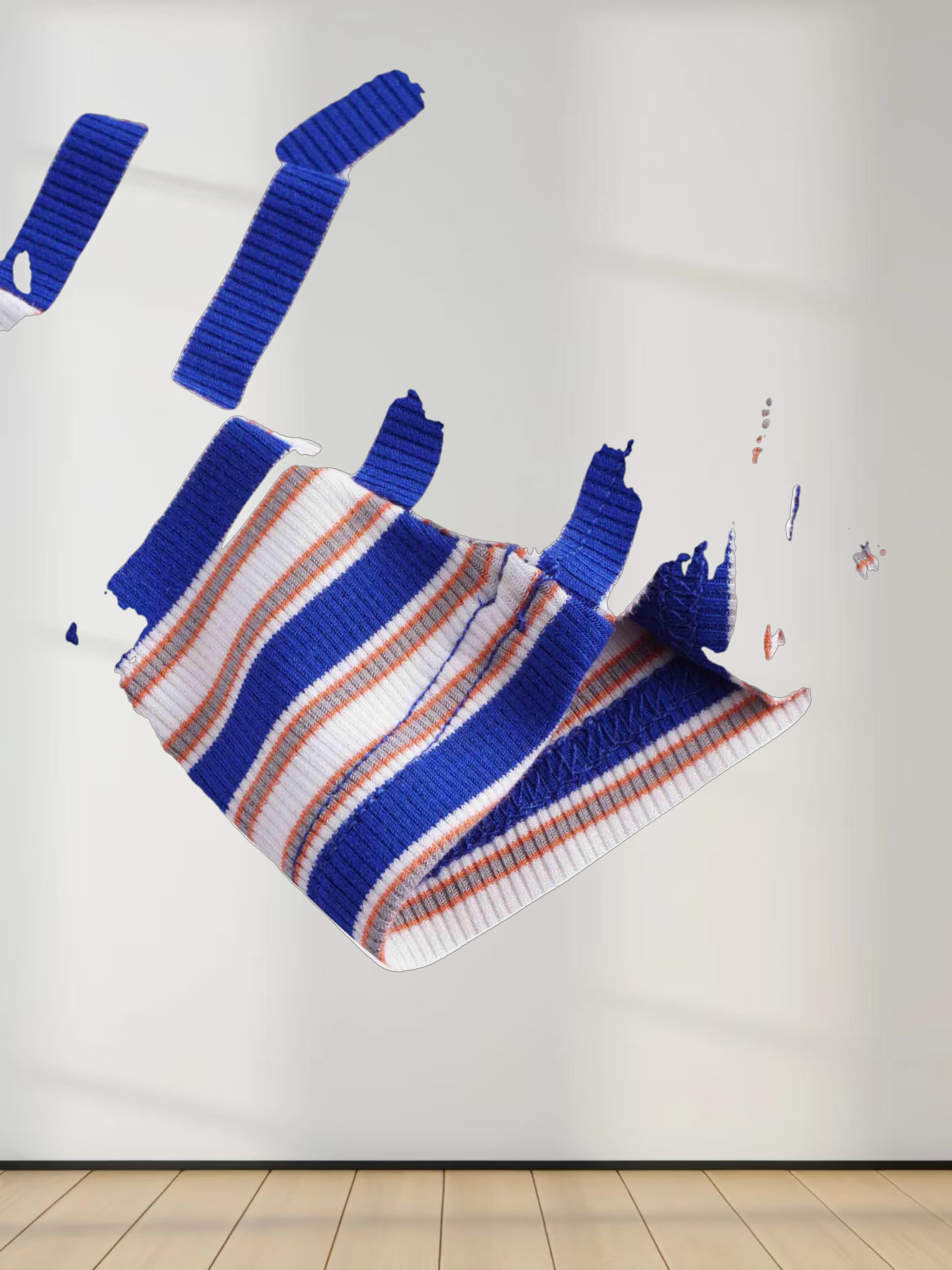 Multi Striped Ribbed Crew-Cobalt Blue/Tan