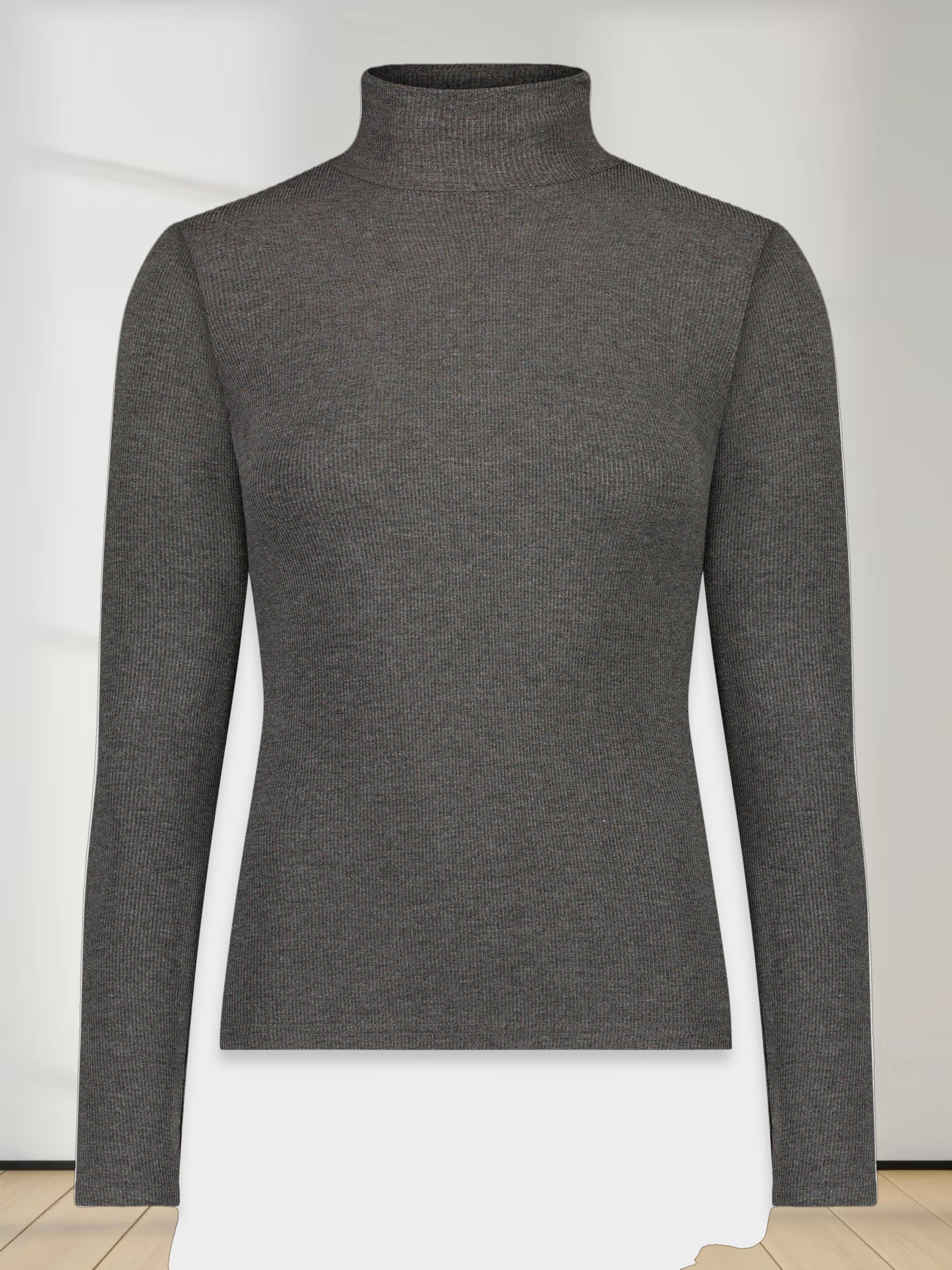 RIBBED TURTLENECK-HEATHER GREY
