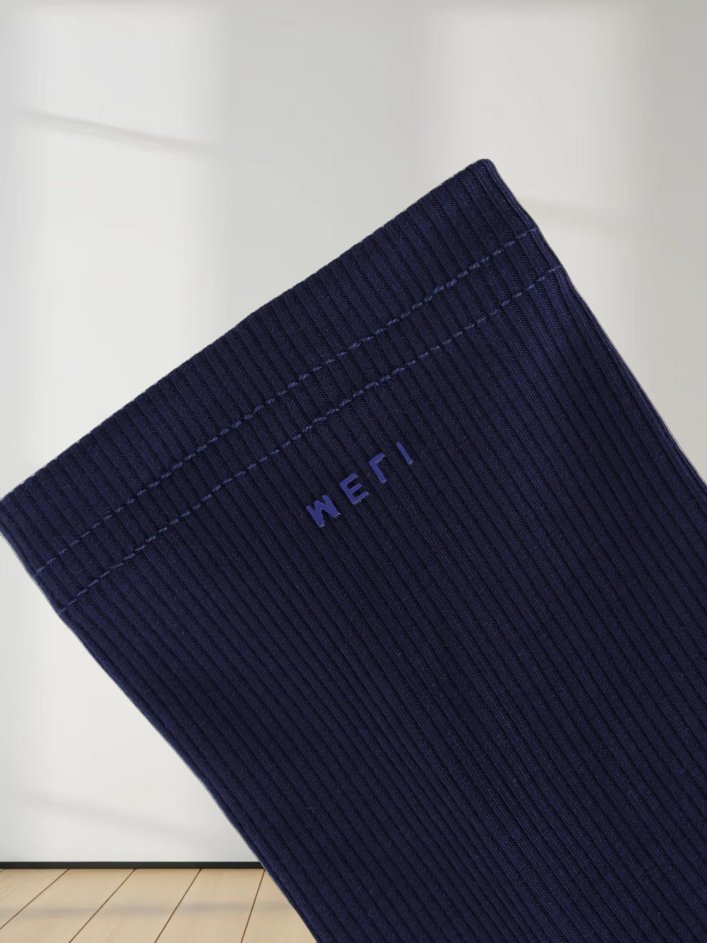 High V Ribbed Tee LS-Dark Navy