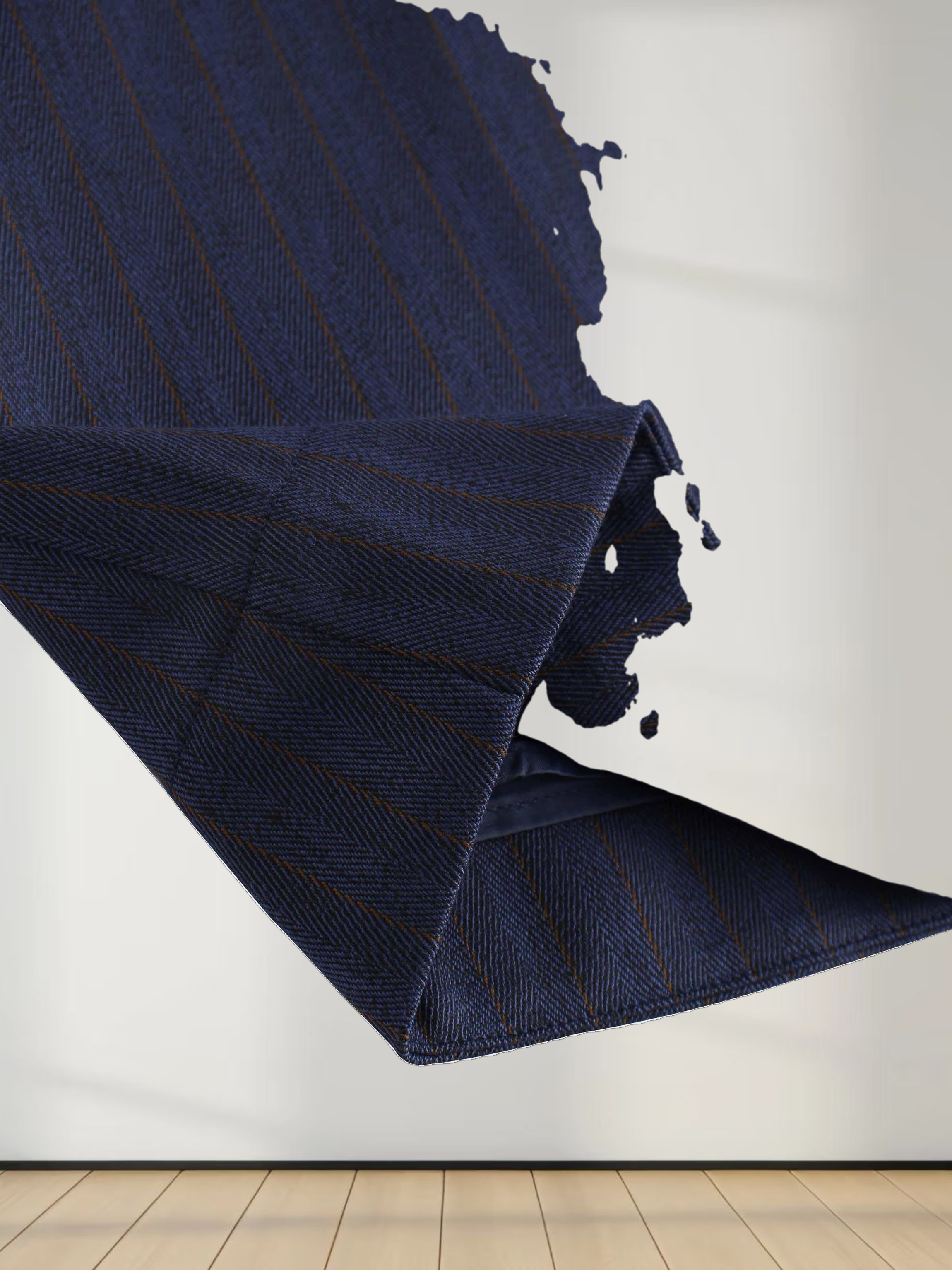 Herringbone Pinstripe Button Down A-Line Skirt-Navy/Brown