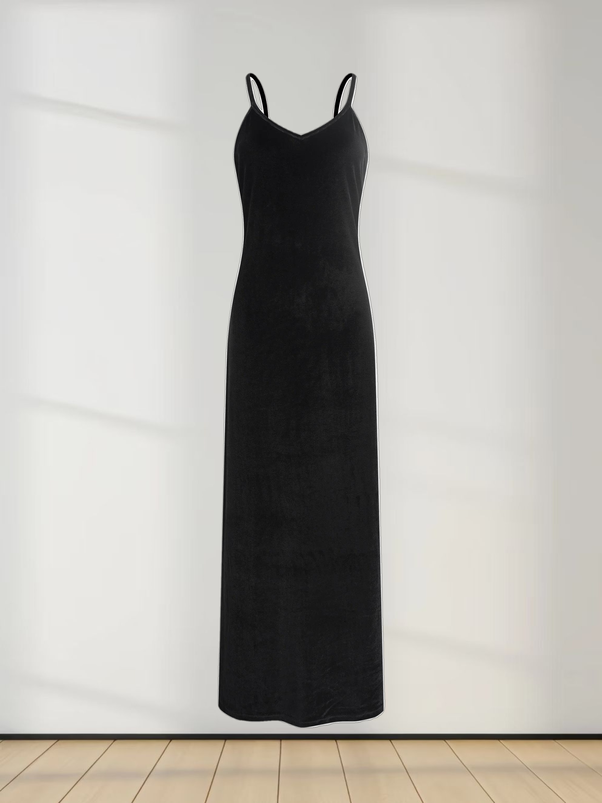 Ombre Velour Slip Dress-Black