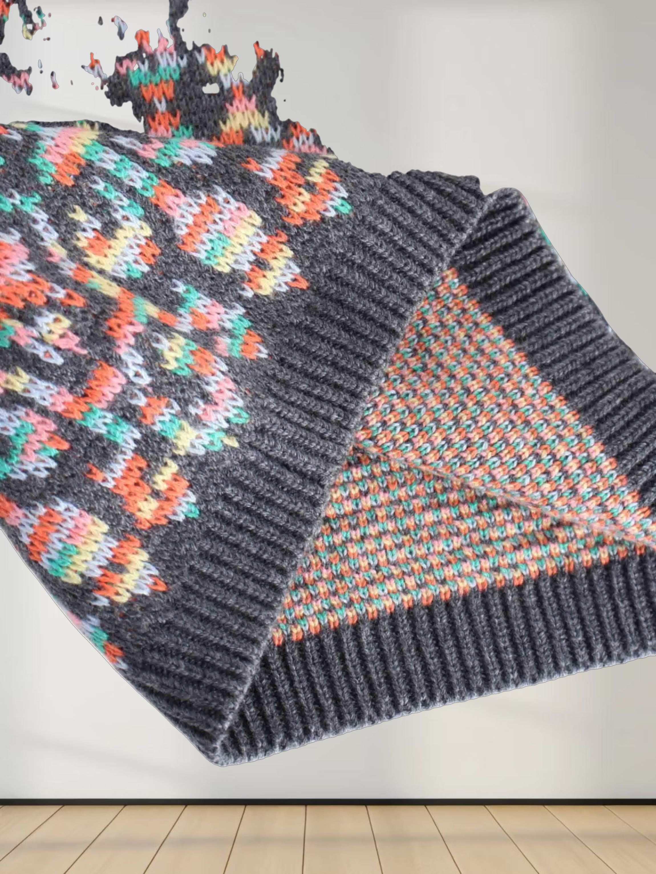 Mosaic Print Sweater-Grey