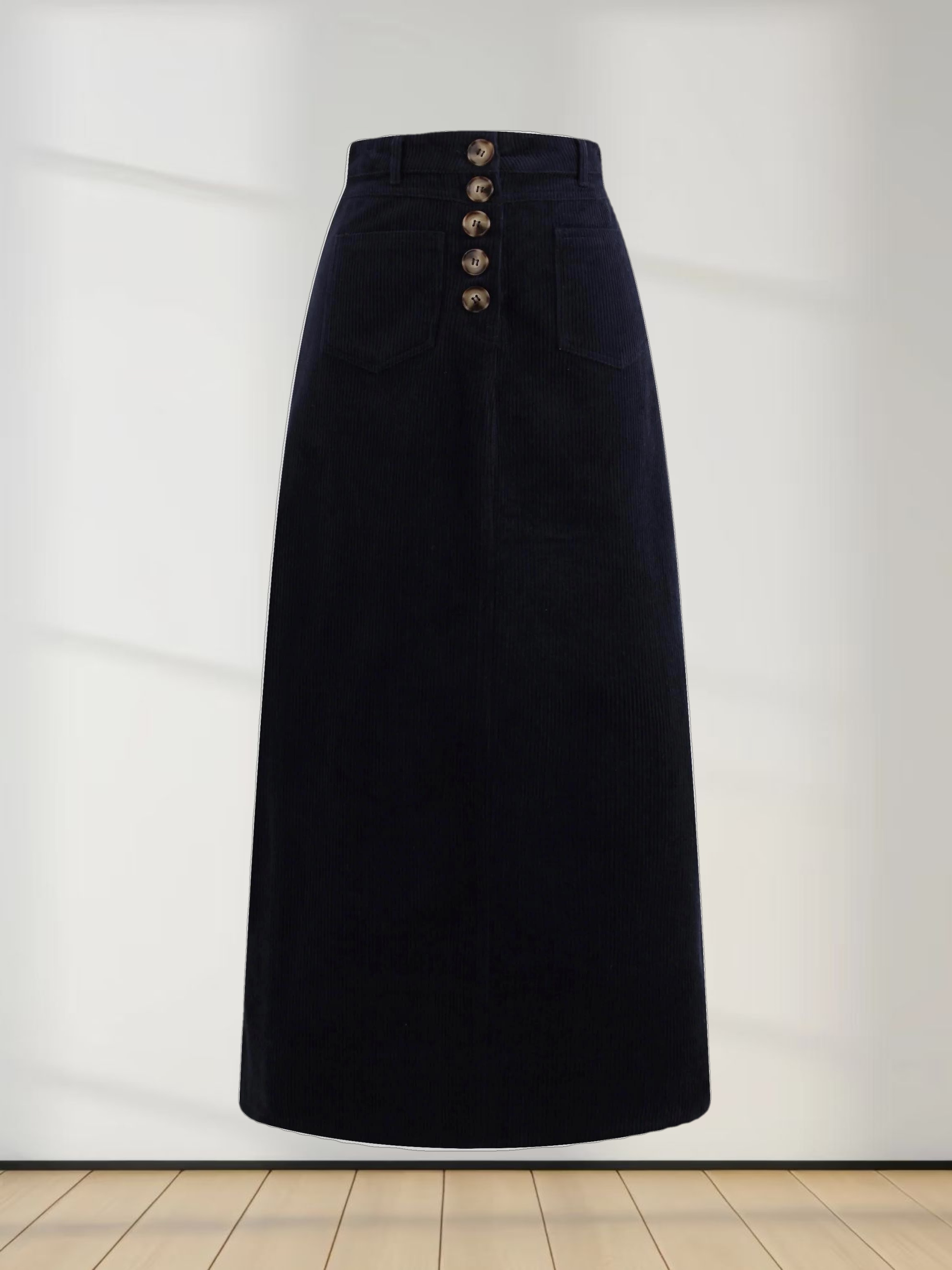 Straight Pocket Skirt-Navy
