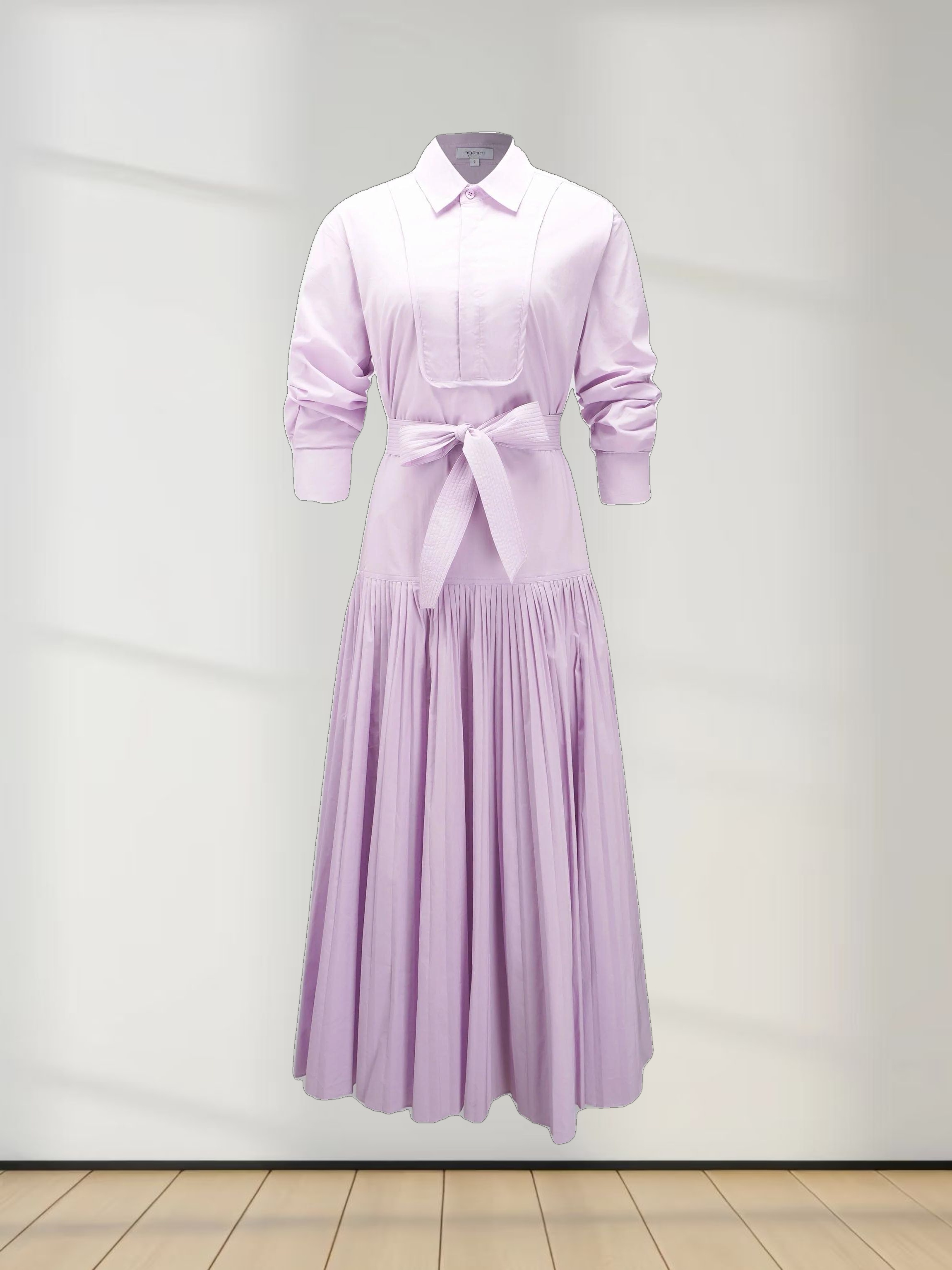 Drop Waist Pintuck Pleat Cotton Dress-Lavender