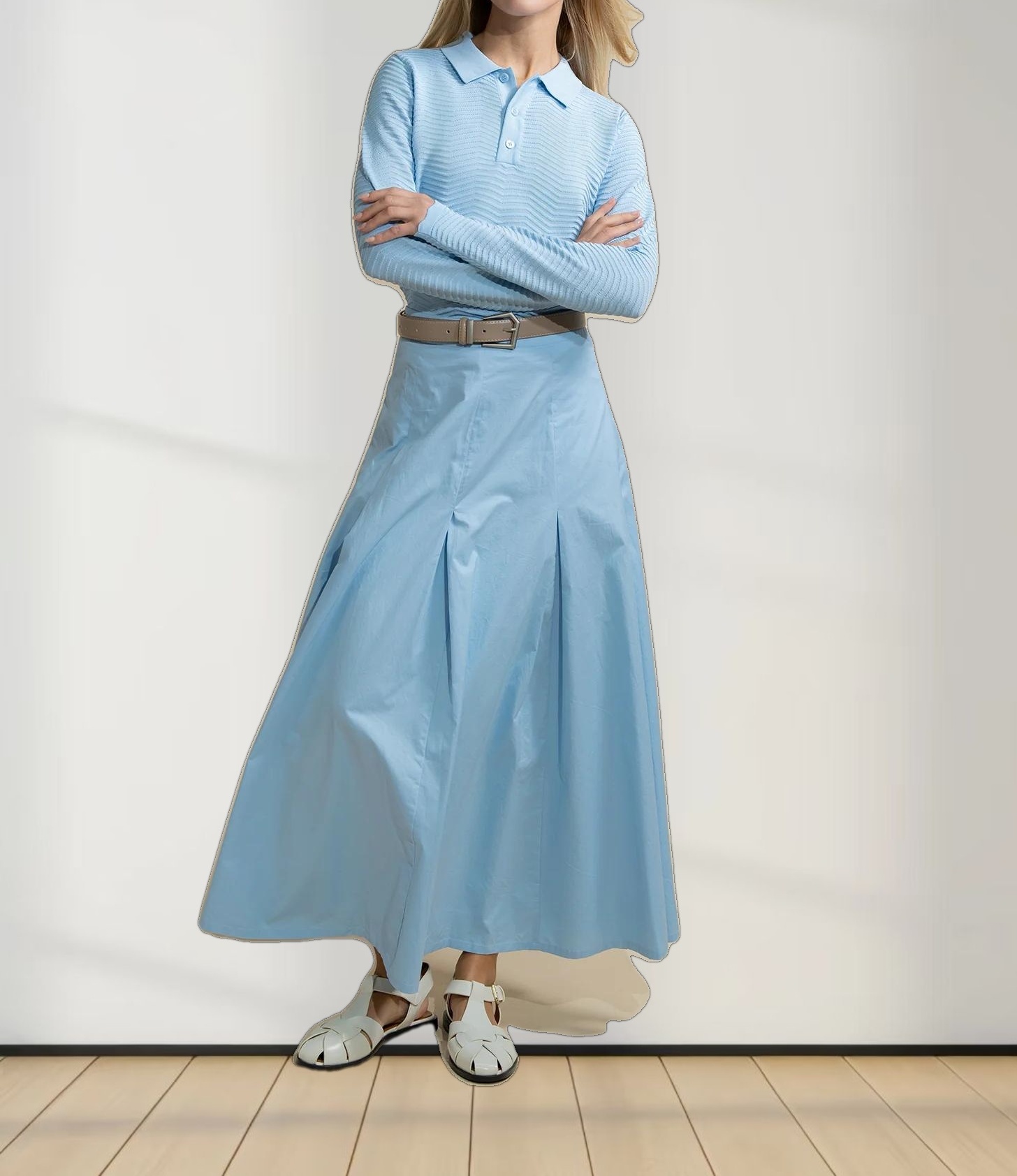 Scallop Edge Collar Sweater-Light Blue