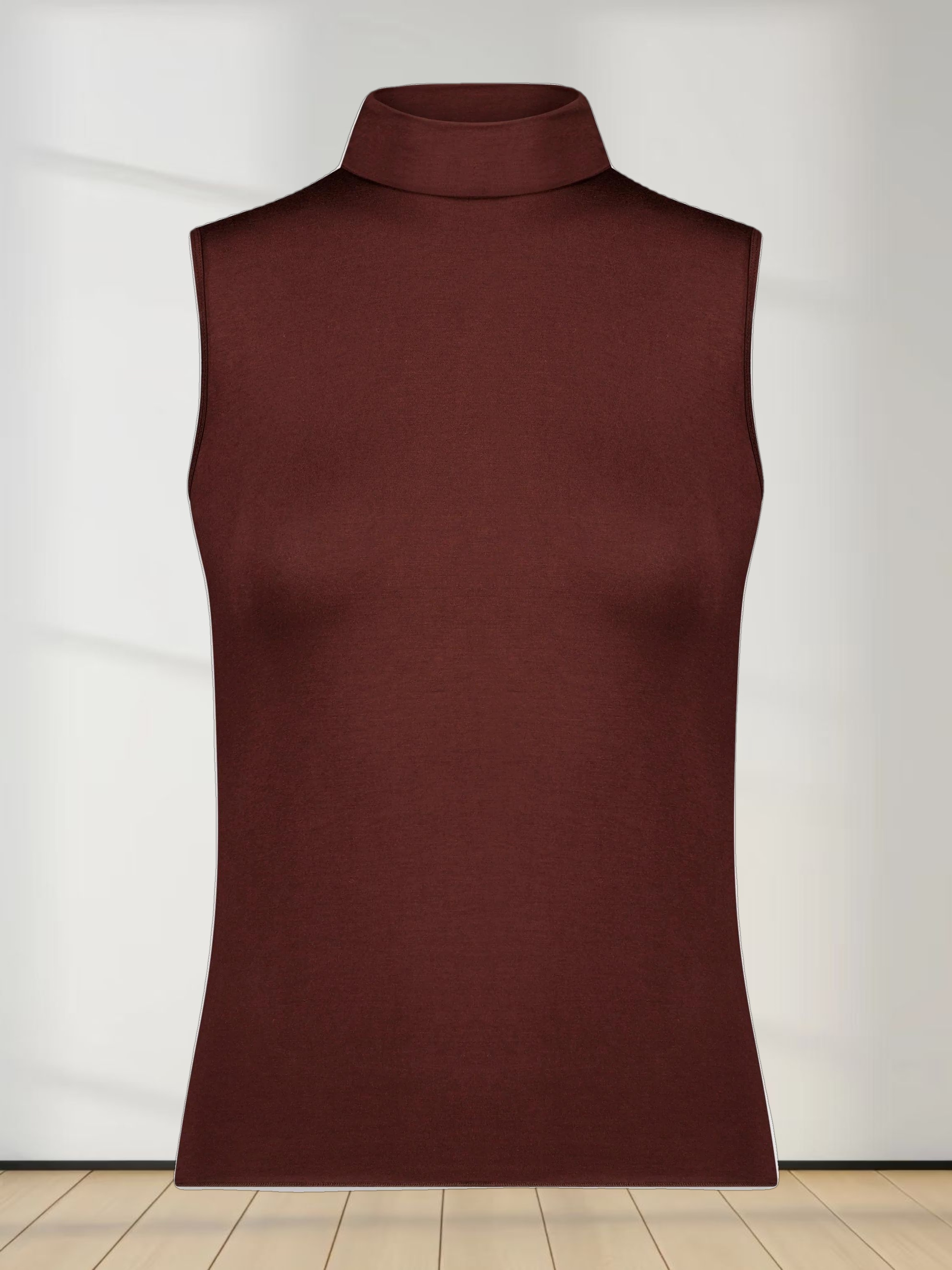 SLEEVELESS MODAL TURTLENECK-BROWN