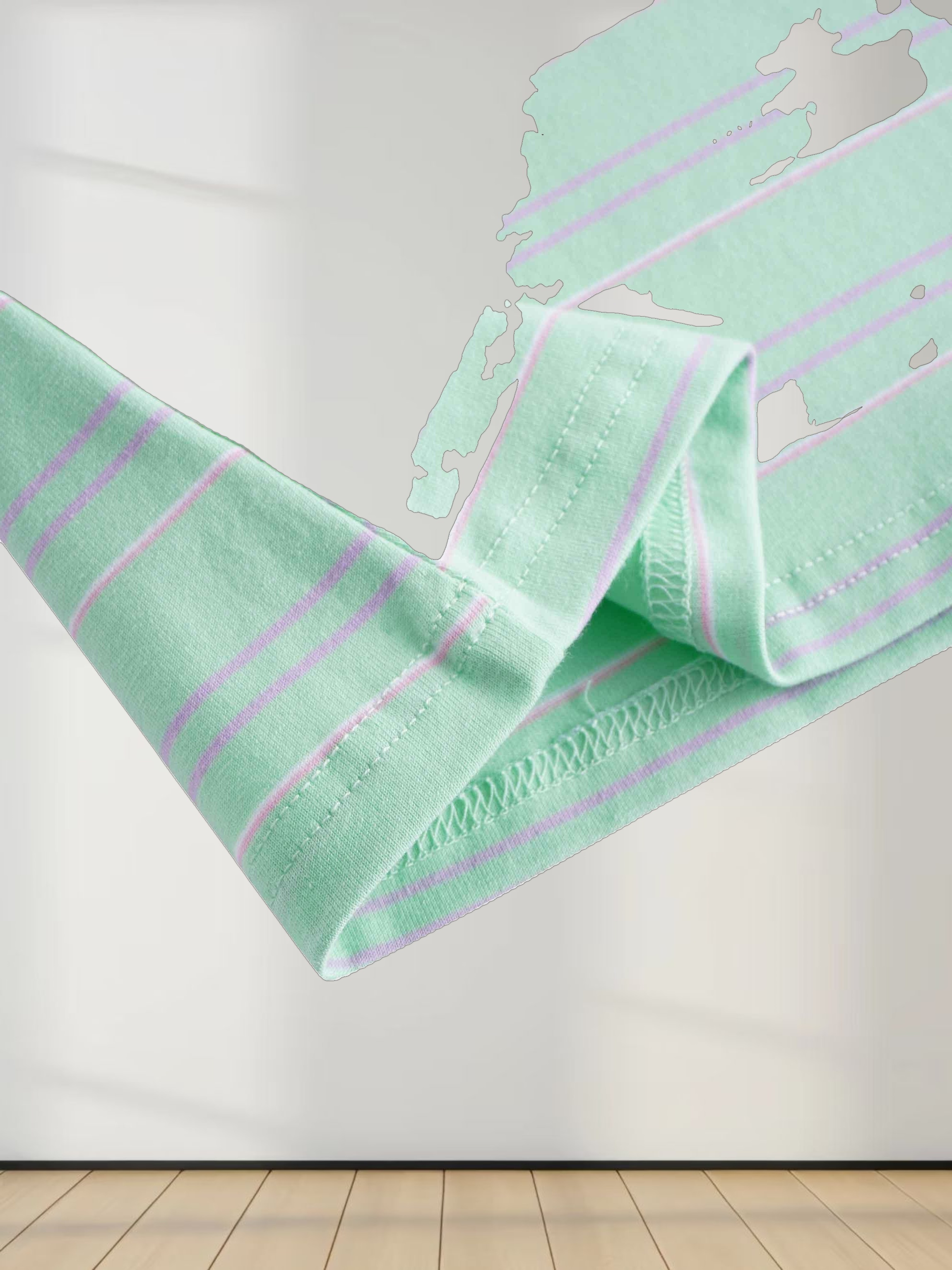 Flat Striped Crew Tee 3Q-Mint