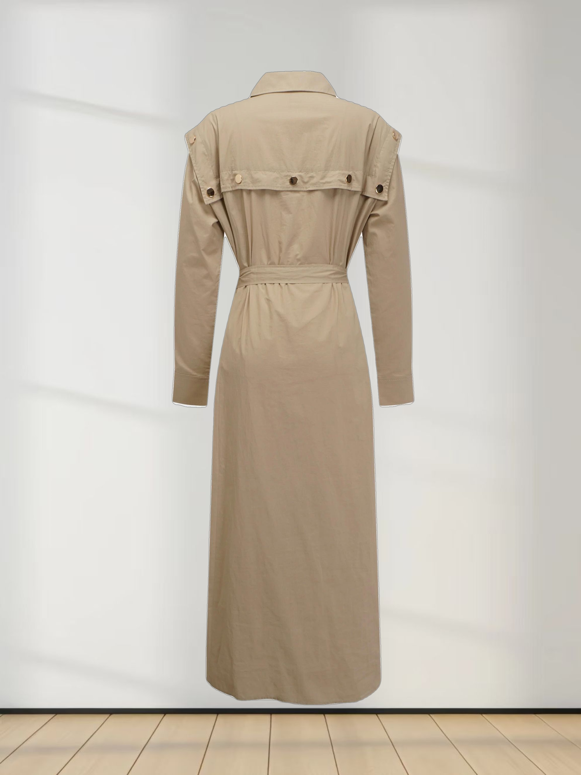 Button Overlay Shirtdress-Tan