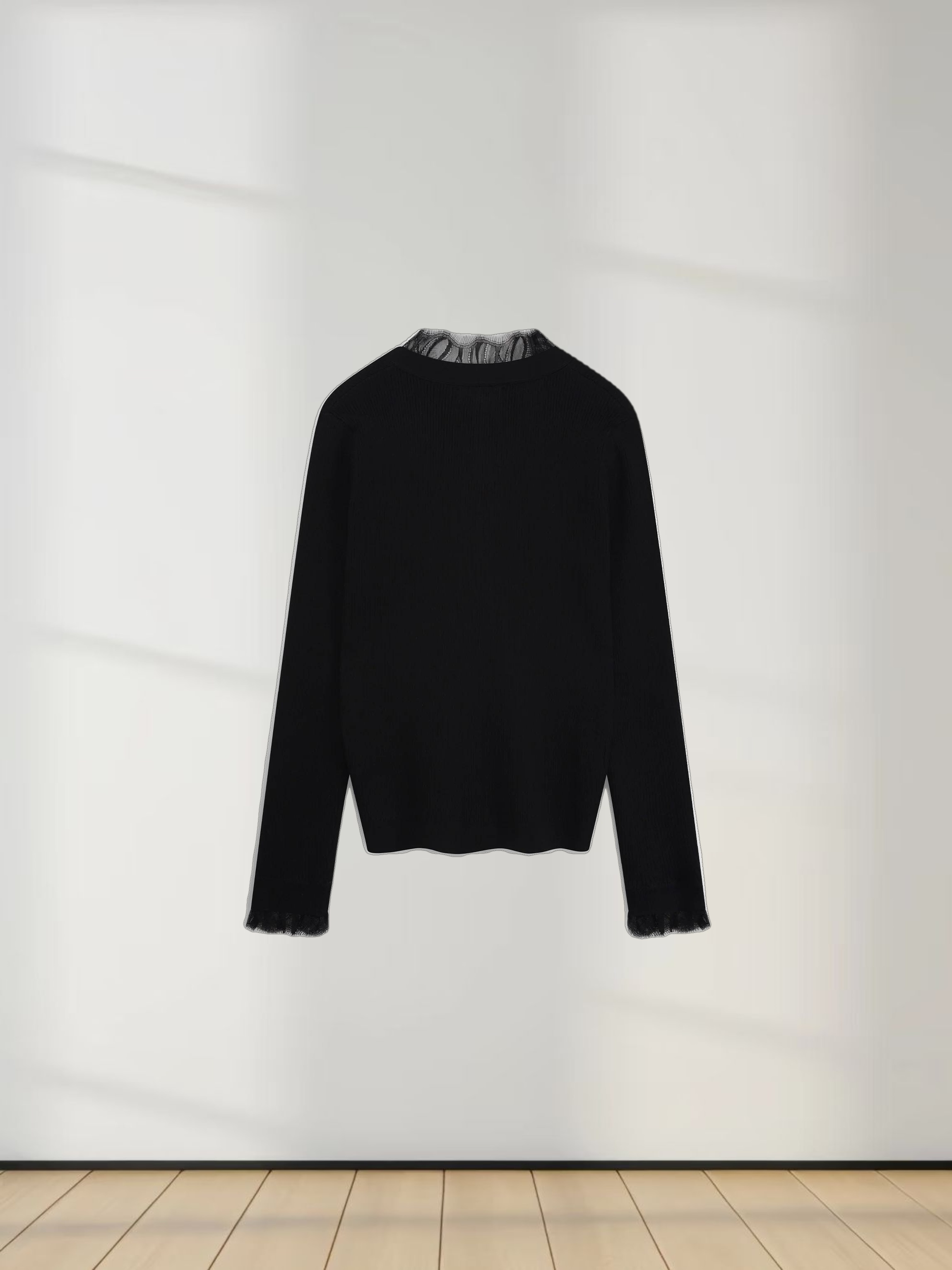 Lace Trimmed Sweater-Black