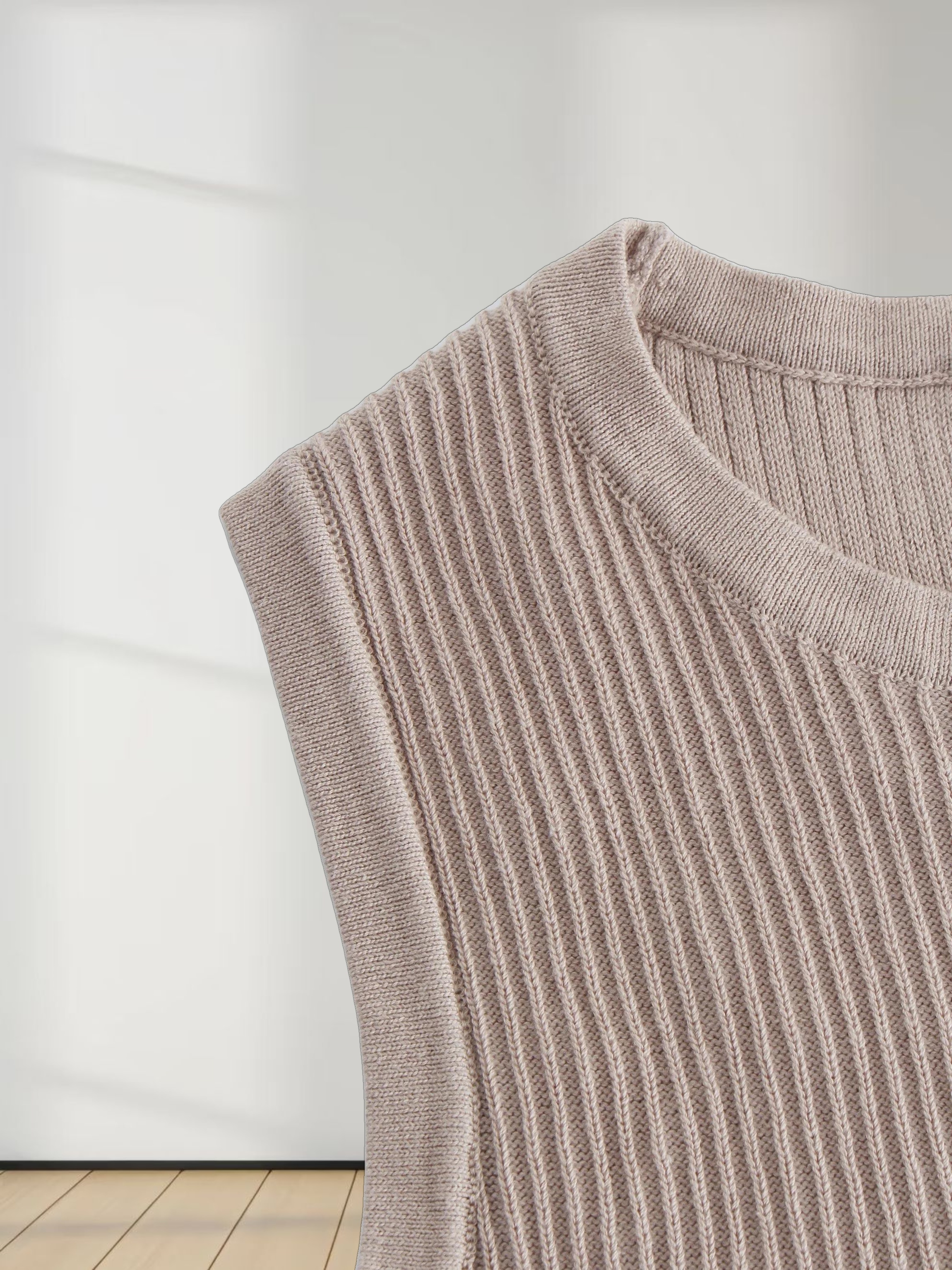 Sleeveless Ribbed Crew-Tan