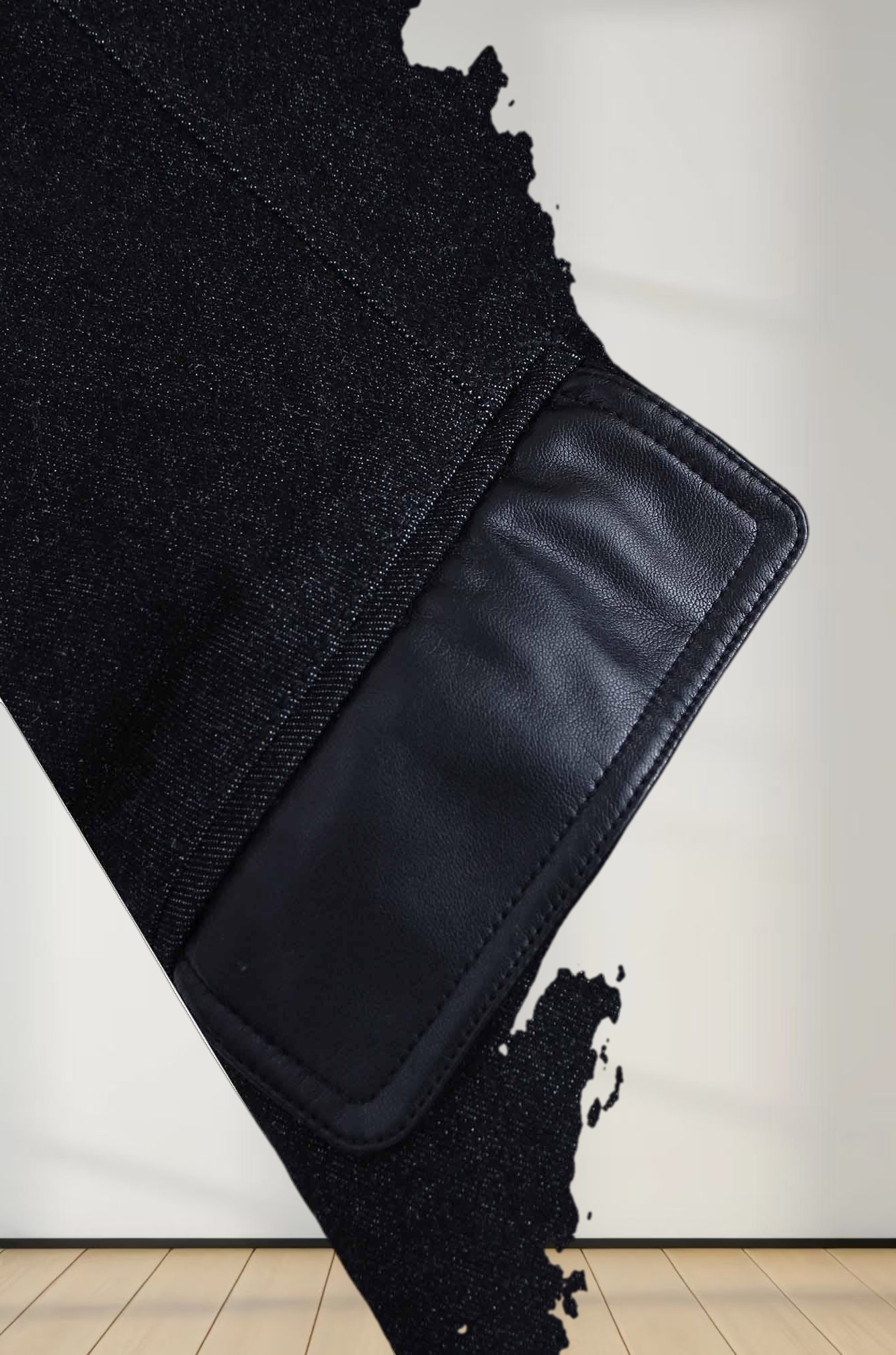 Leather Pocket Denim Blazer-Black