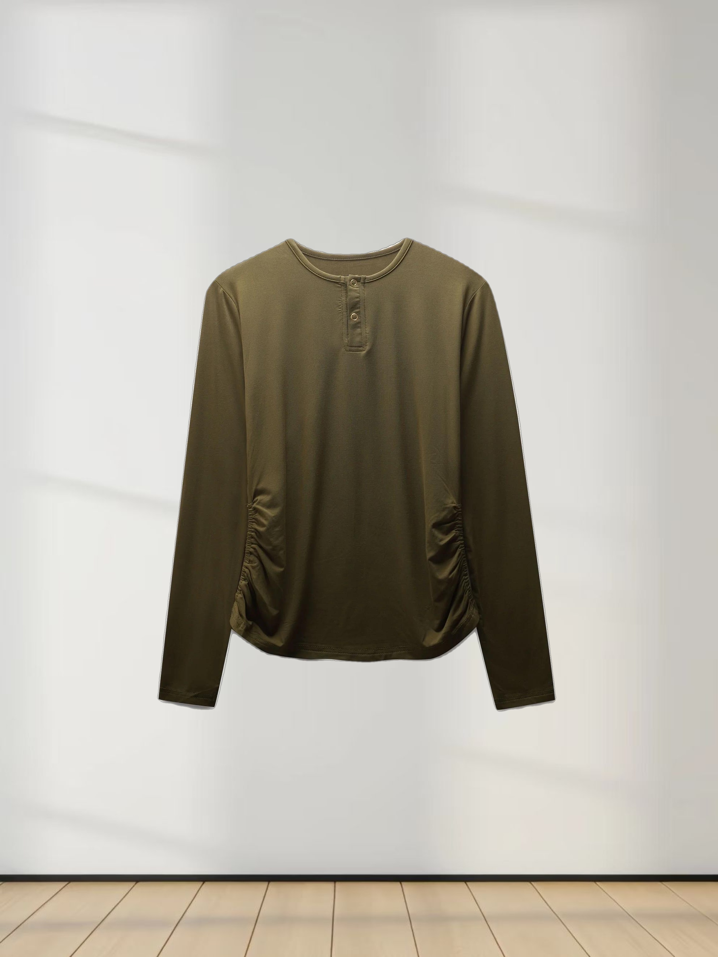 SIDE ELASTIC TEE-OLIVE