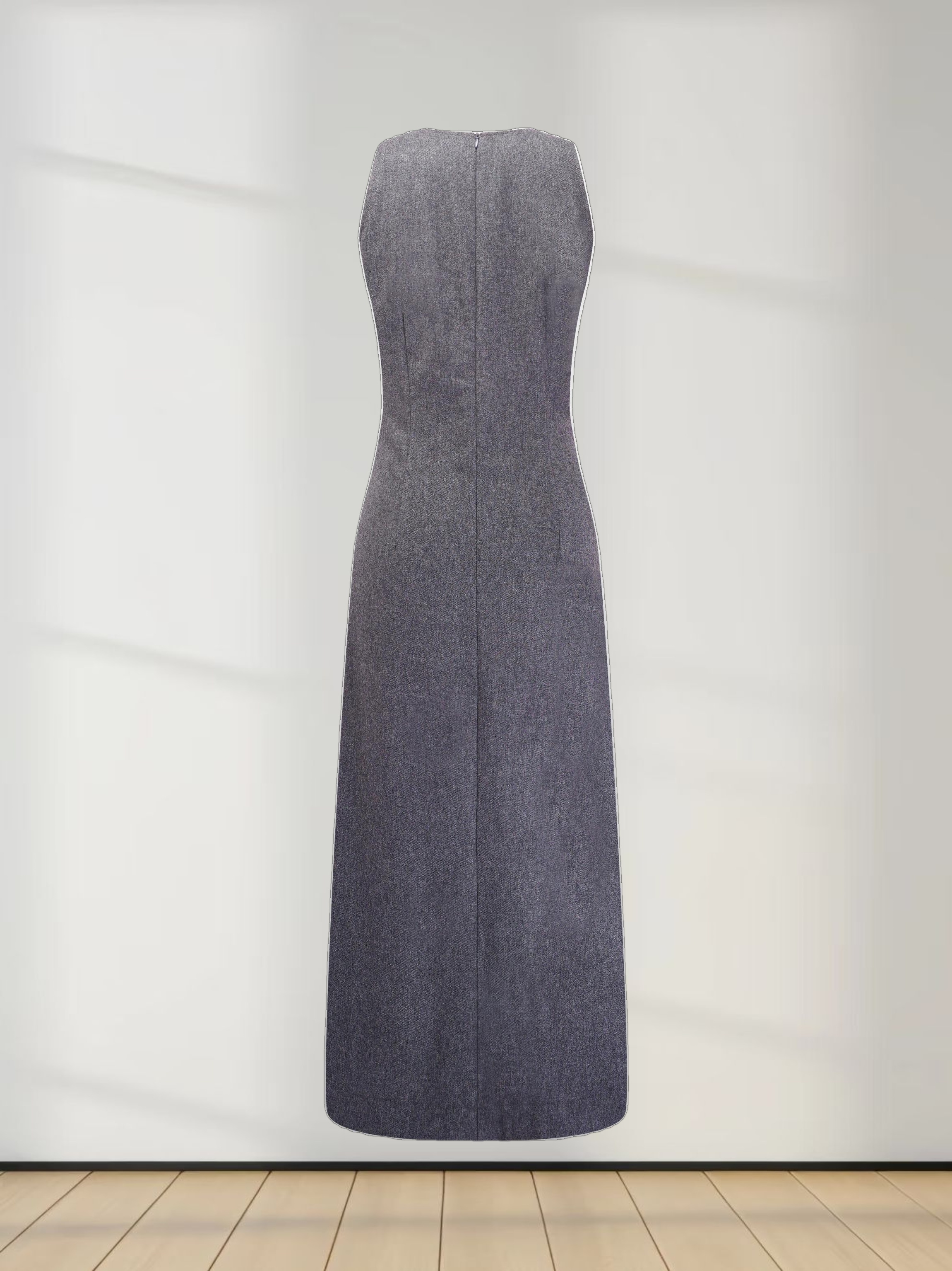 Basic Wool Blend Slip Dress-Grey