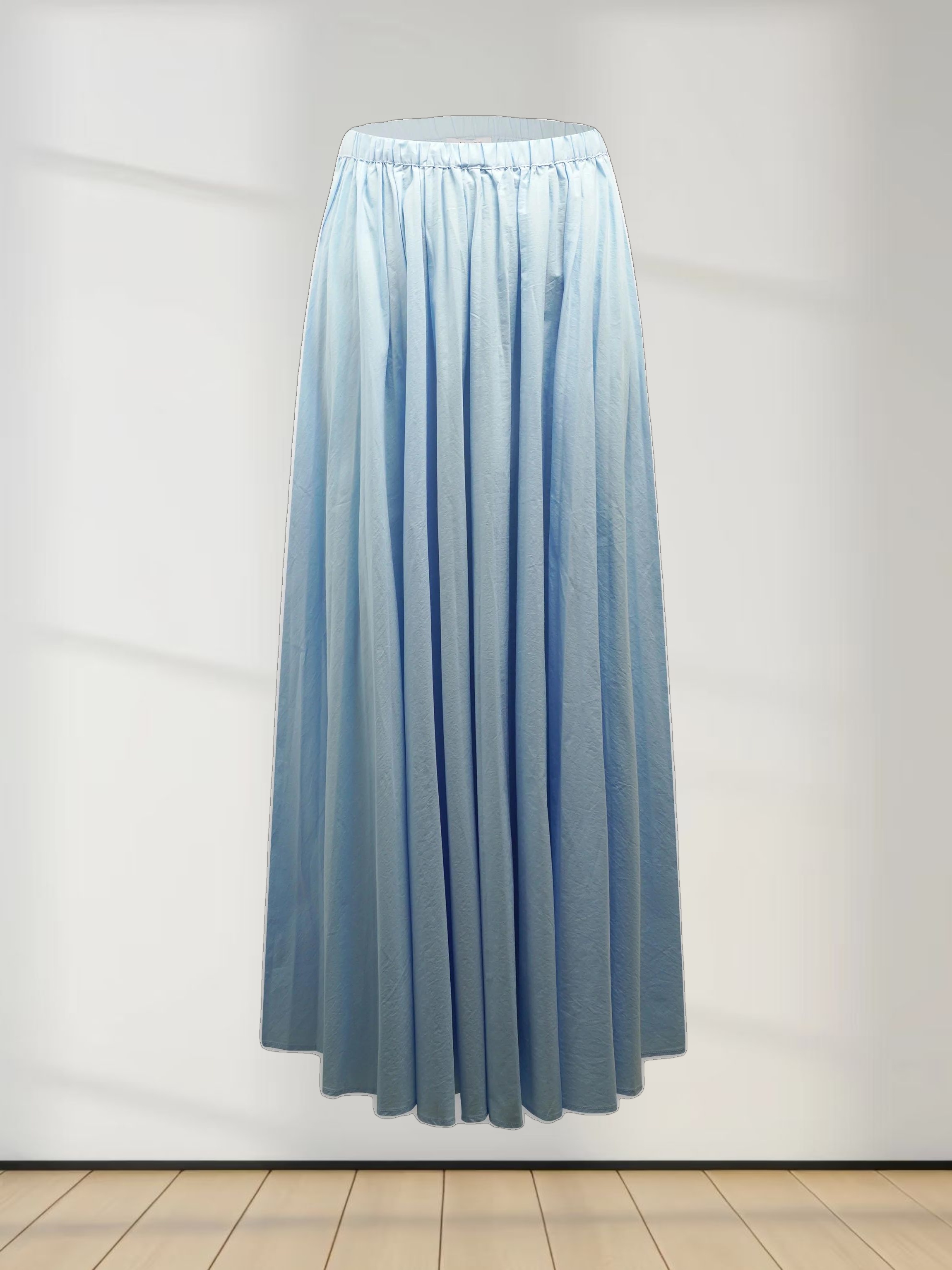 Micro Pleat Elastic Waist Skirt-Light Blue