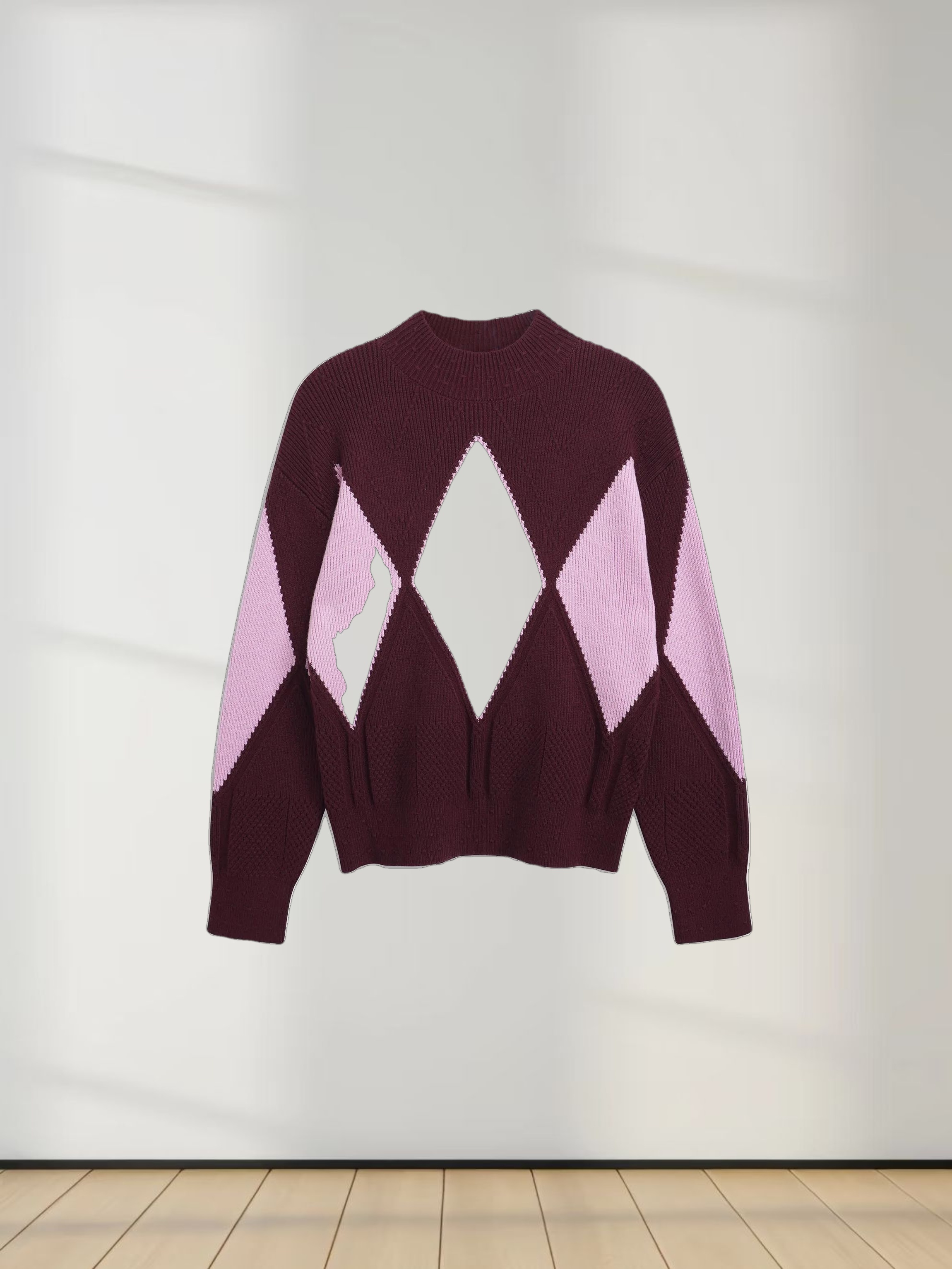 Center Diamond Sweater-Wine/Lilac