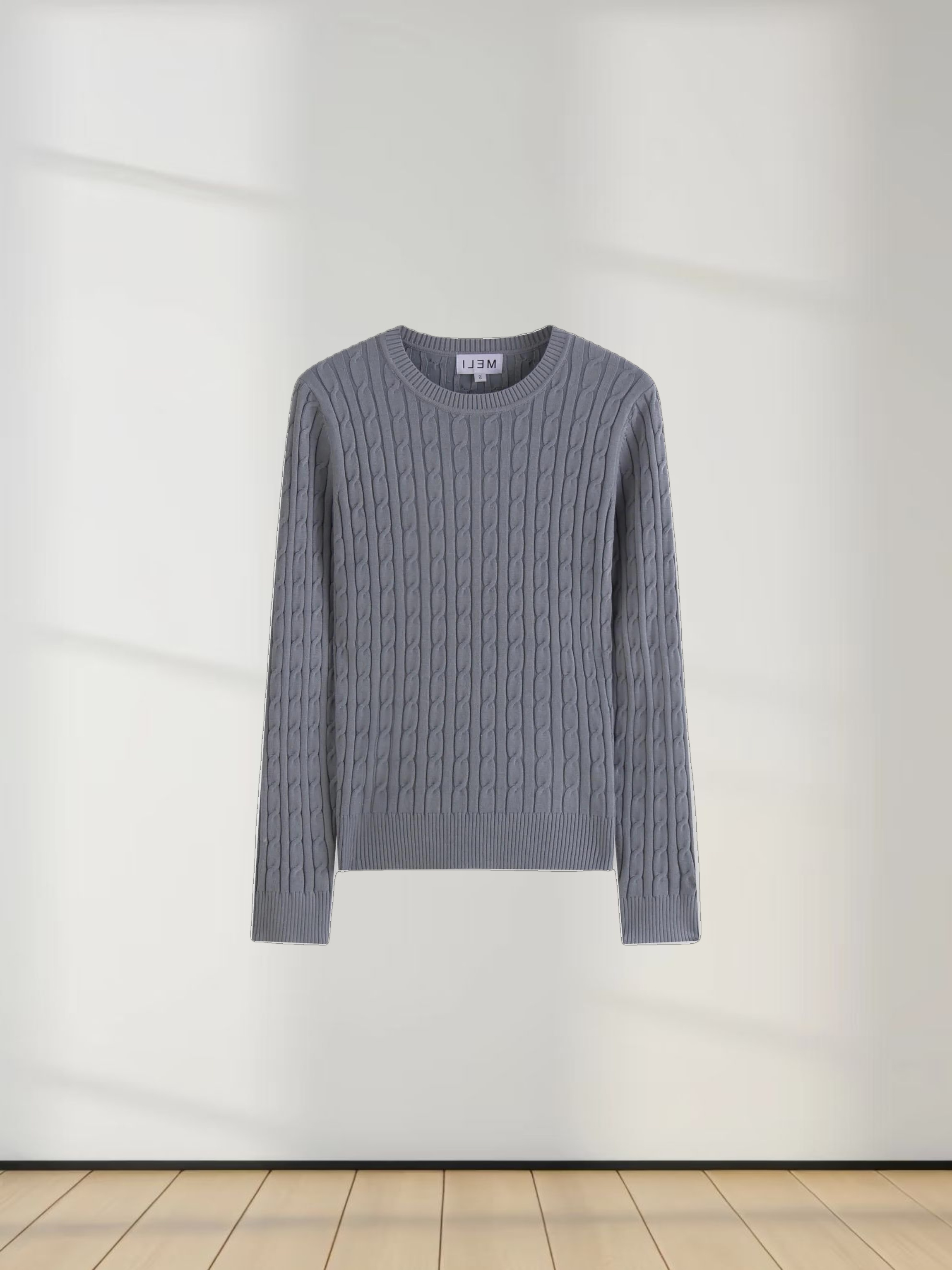 Knit Cable Sweater-Slate Blue