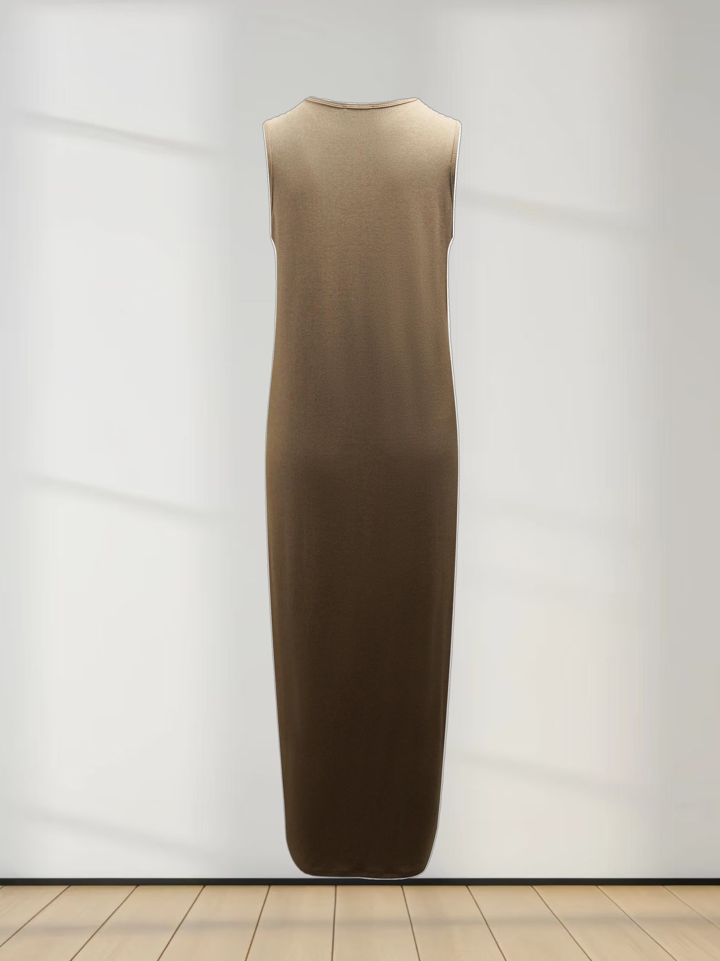 Ribbed Sleeveless Maxi Dress-Heathered Oatmeal