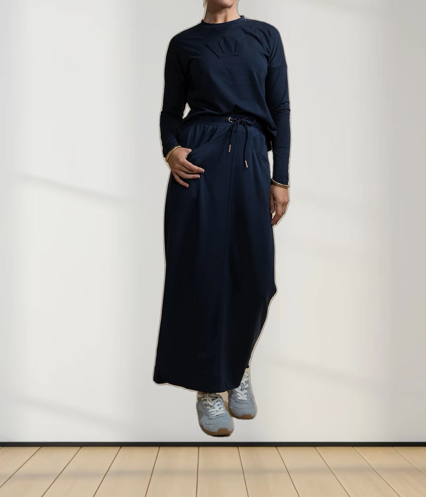 Drawstring Pocket T-Shirt Skirt-Navy