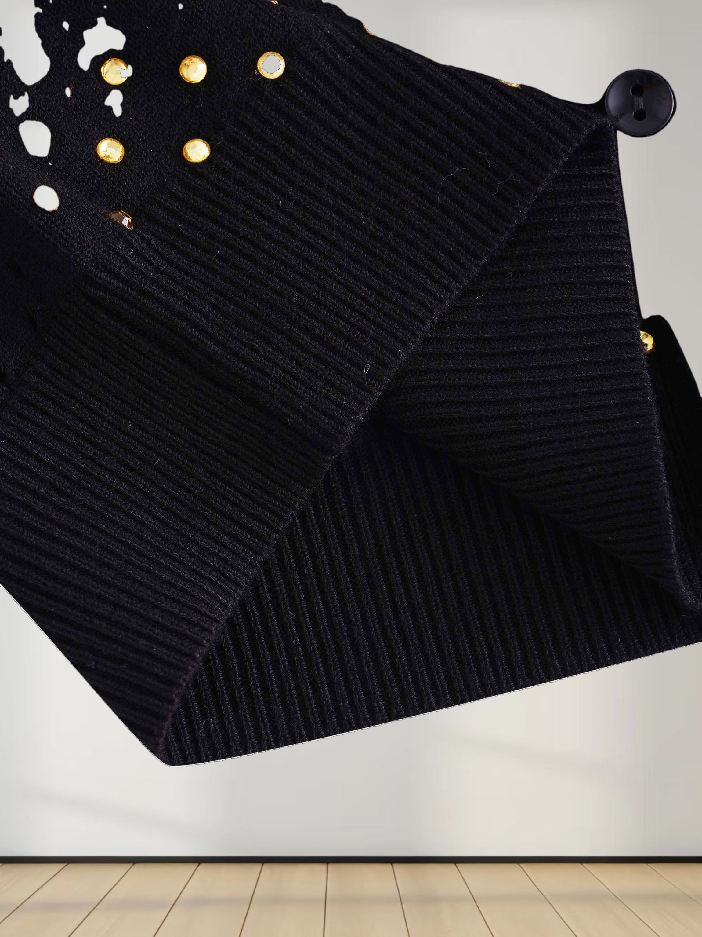 Open Knit Diamond Crew Cardigan-Gold