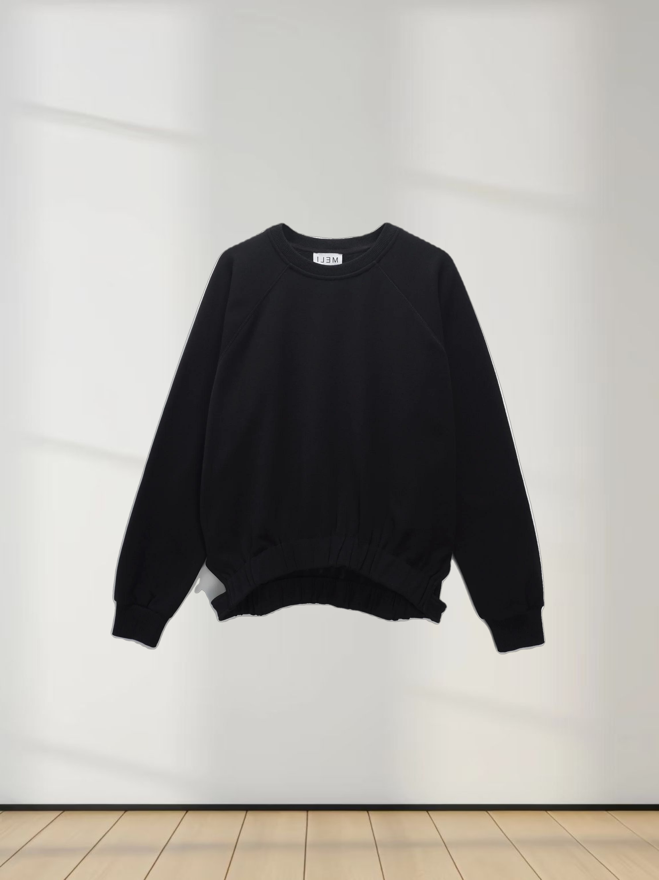 Side Strap Dolman Sweatshirt-Black