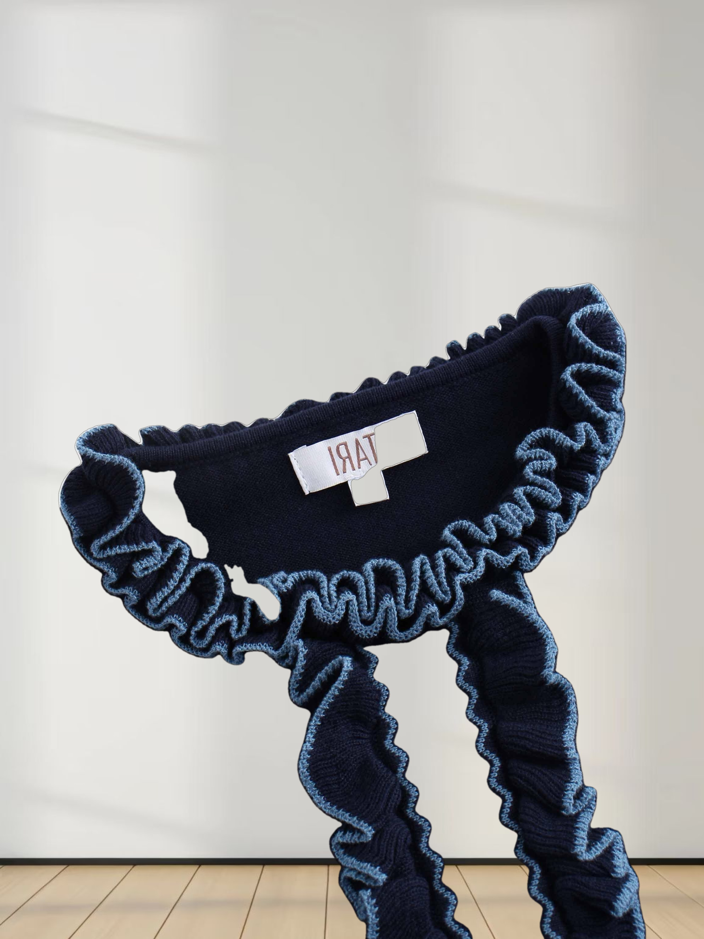 Ruffle Detail Sweater-Navy/Light Blue