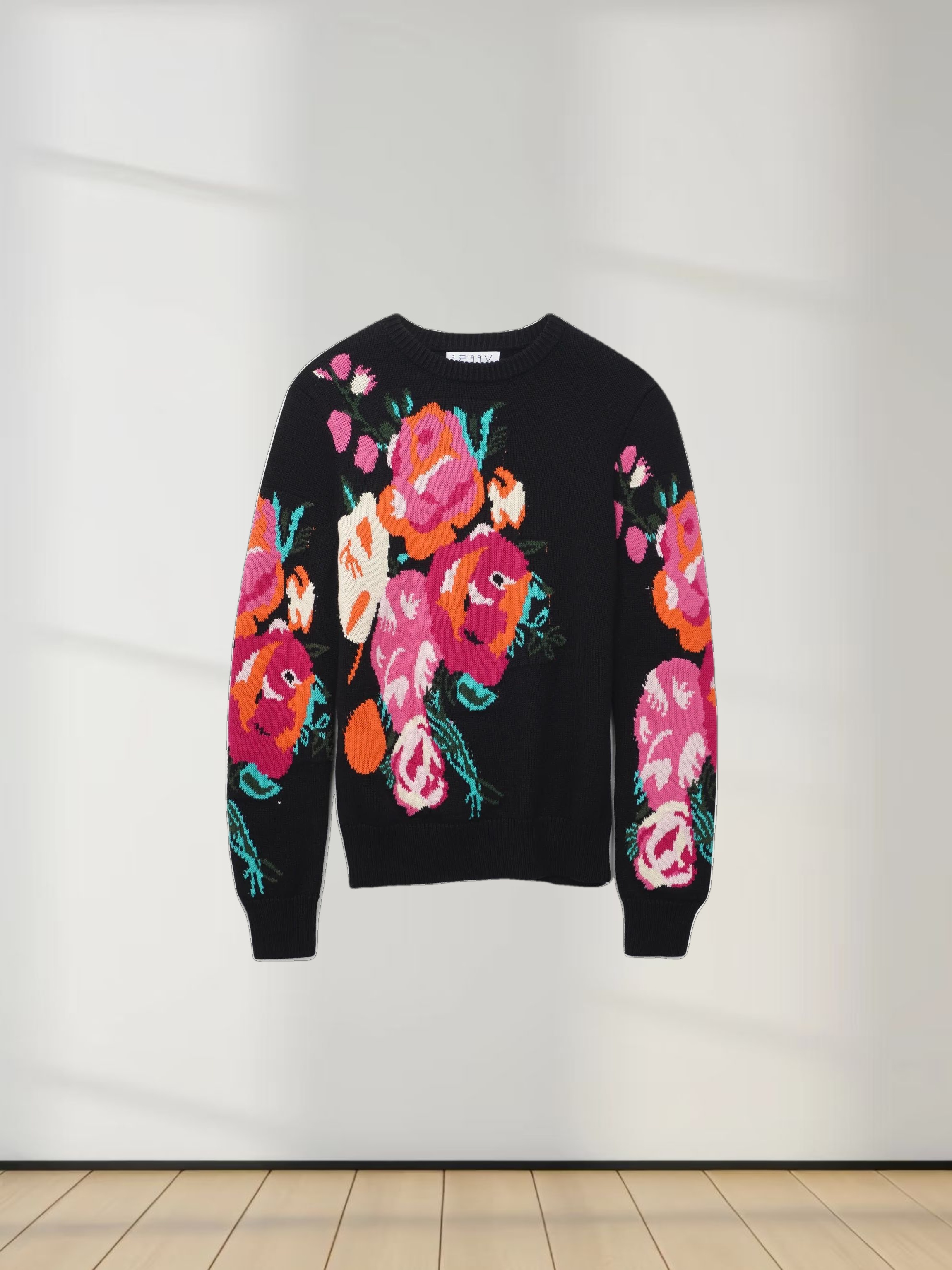 Floral Motif Sweater-Black