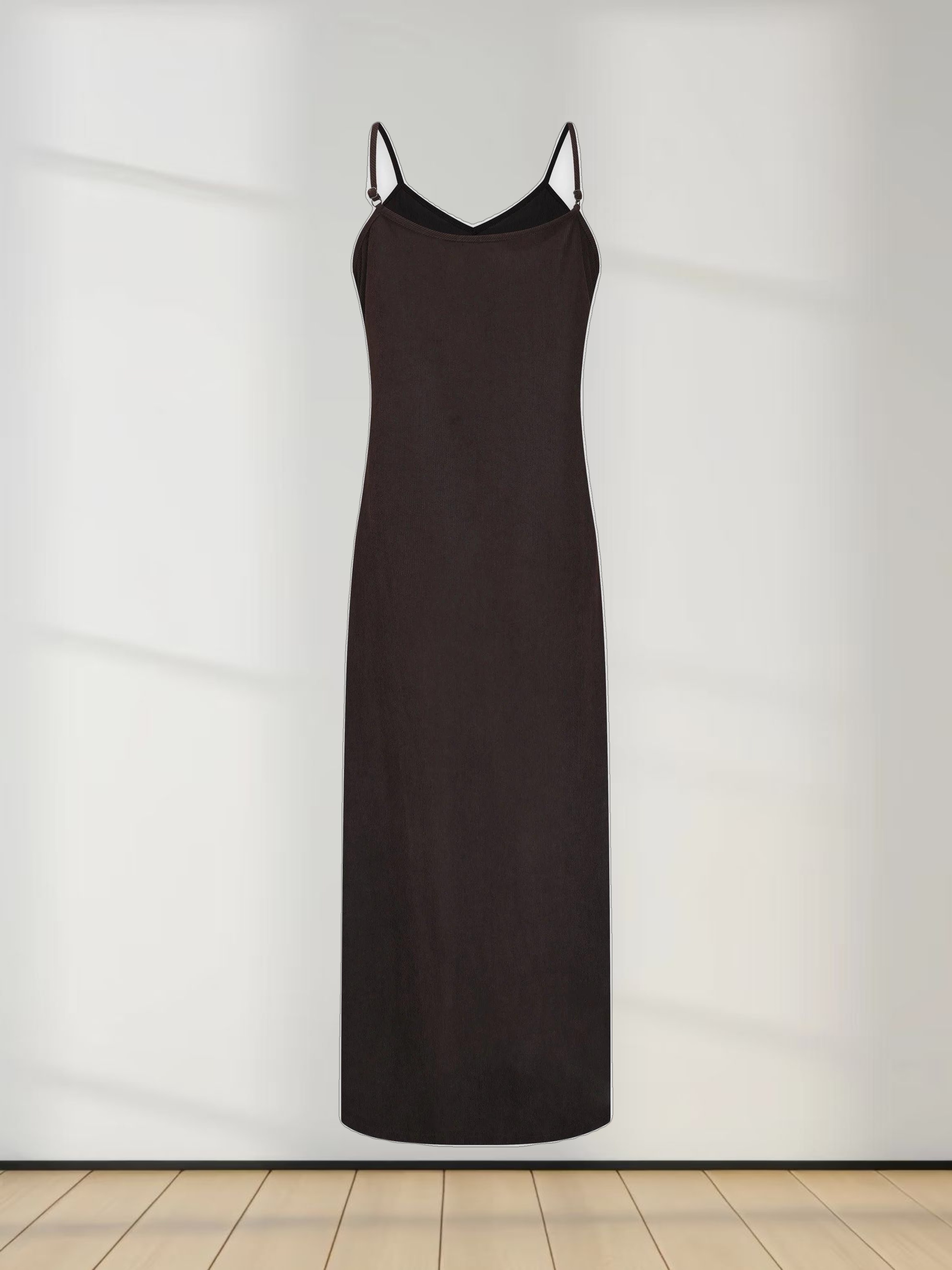 Corduroy Slip Dress-Brown