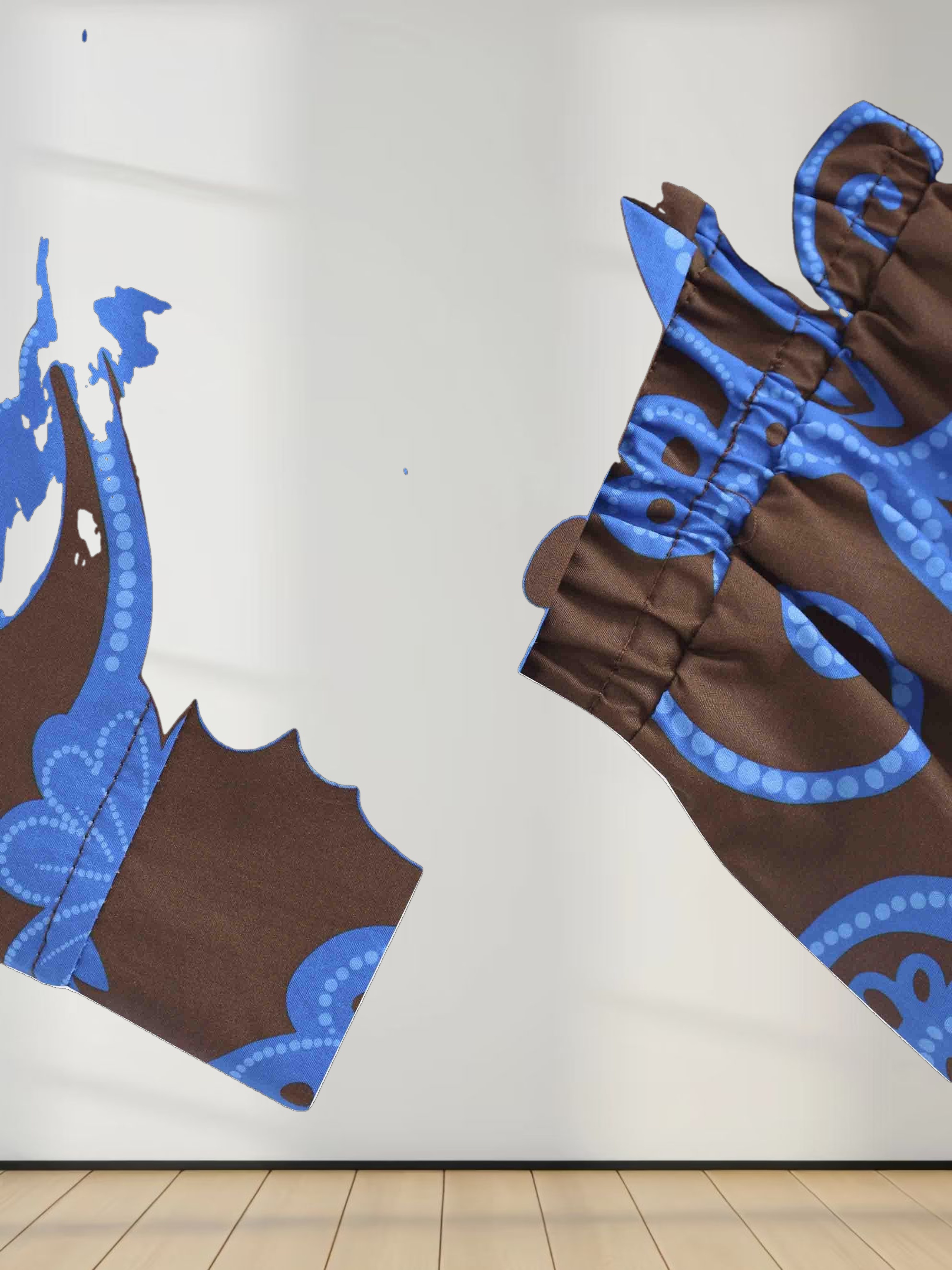 Elastic Waist Tiered Shirtdress-Brown/Blue Floral