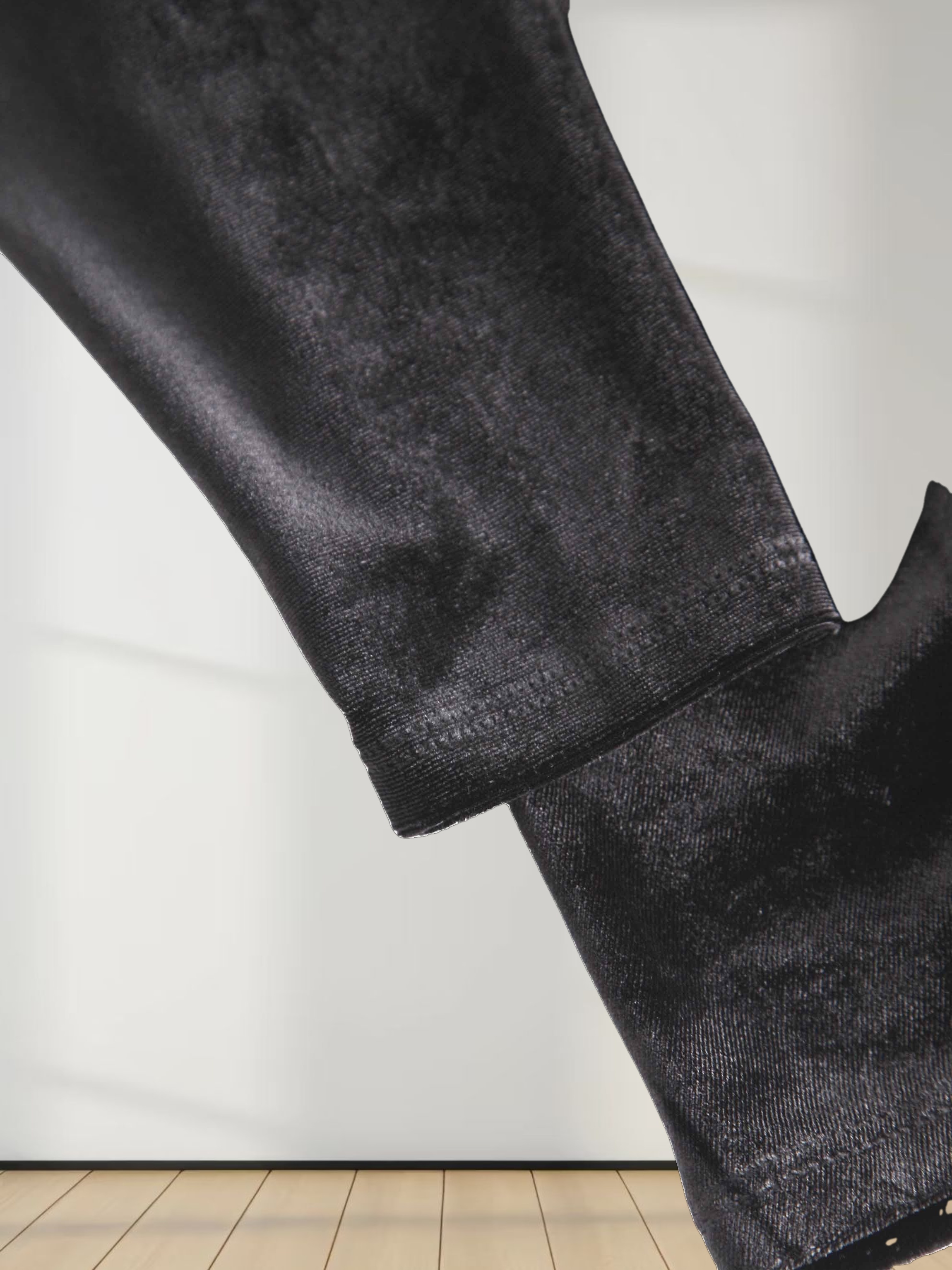 Side Ruched Velour Turtleneck-Black