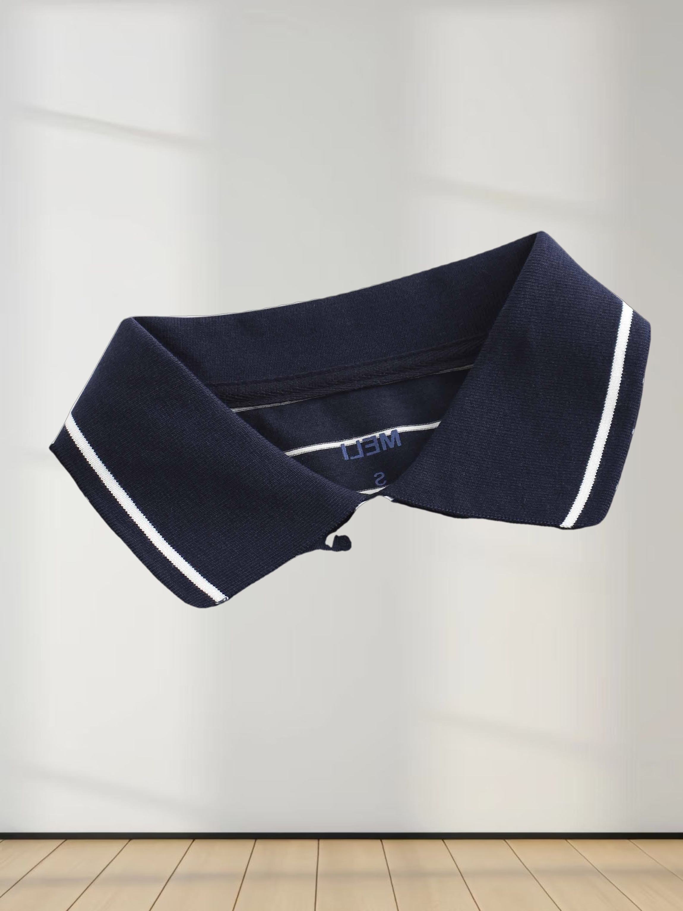 Striped Collar Snap Tee-Navy/White