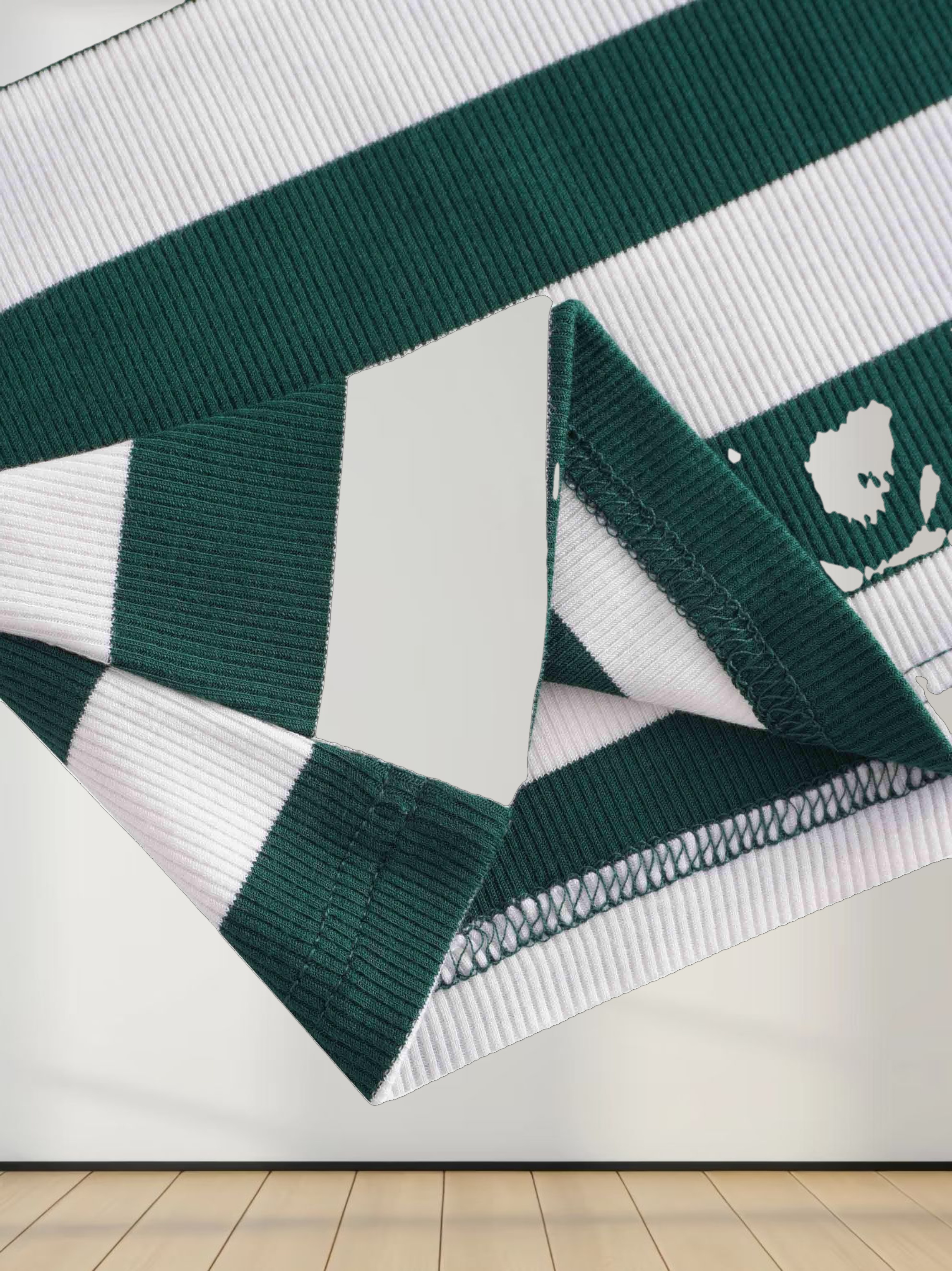 Striped Ribbed Turtleneck-Emerald/Cream