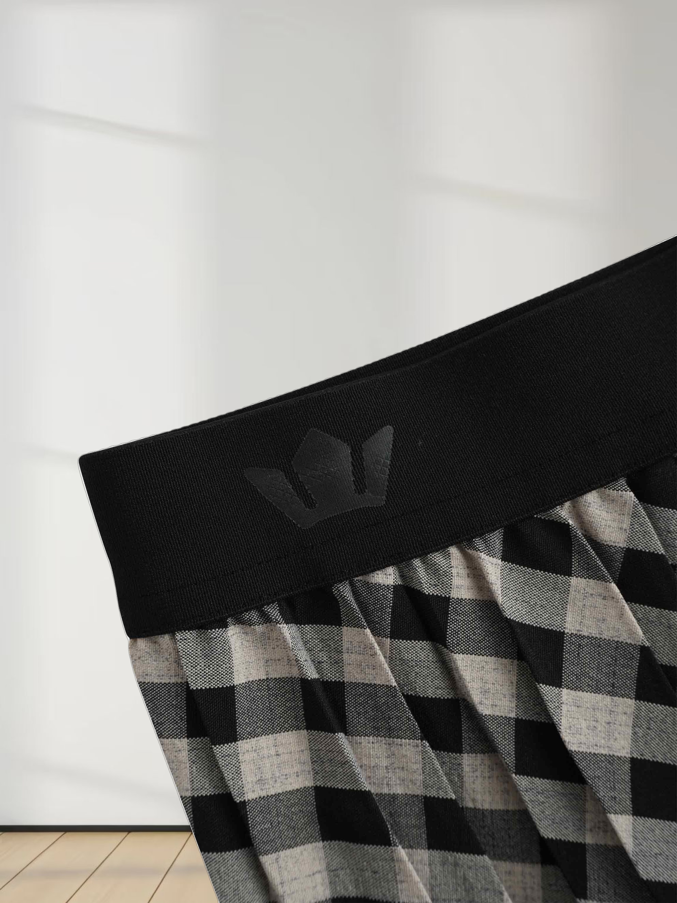 Printed Pleated Skirt-Tan/Black Gingham